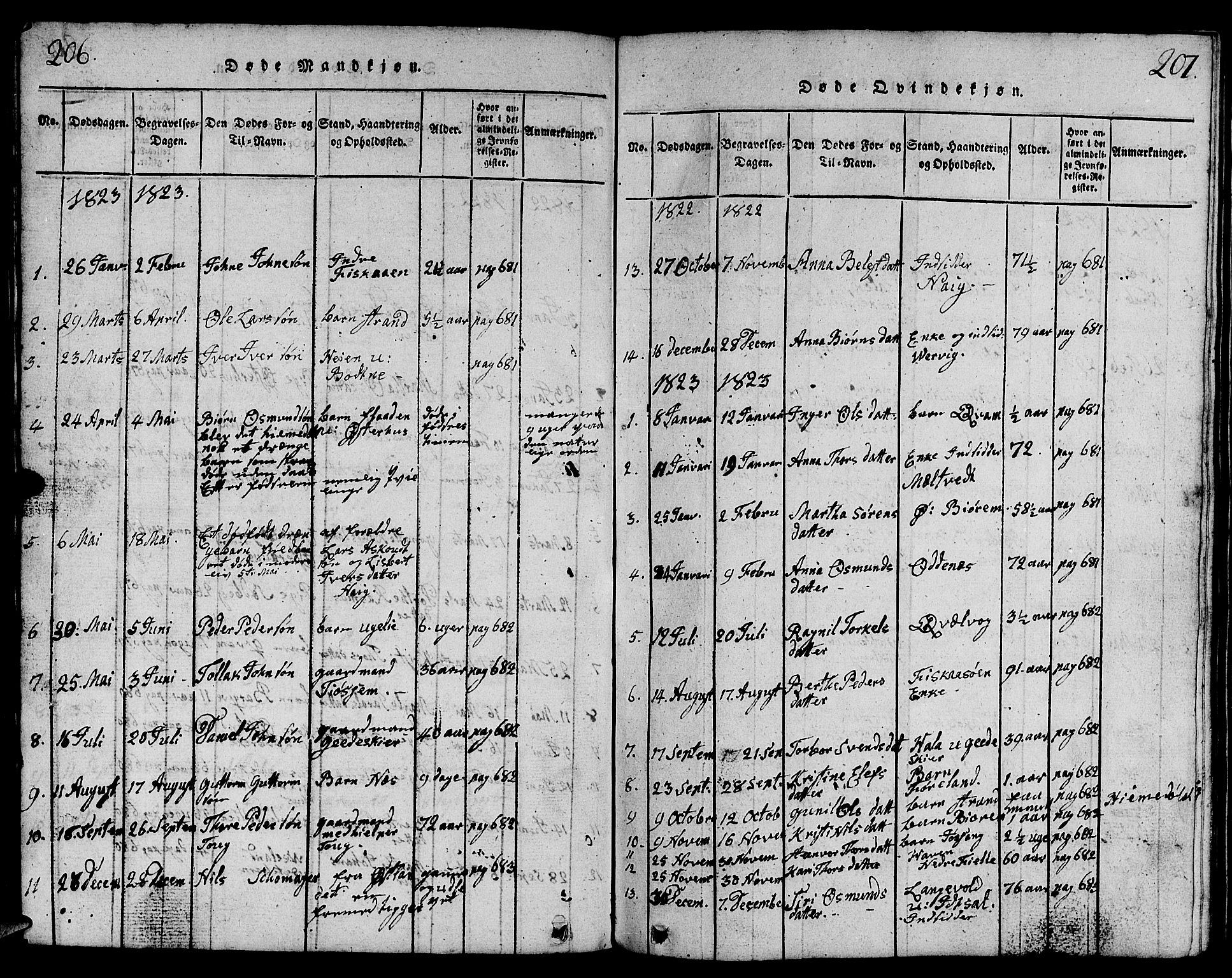 Strand sokneprestkontor, SAST/A-101828/H/Ha/Hab/L0001: Parish register (copy) no. B 1, 1816-1854, p. 206-207