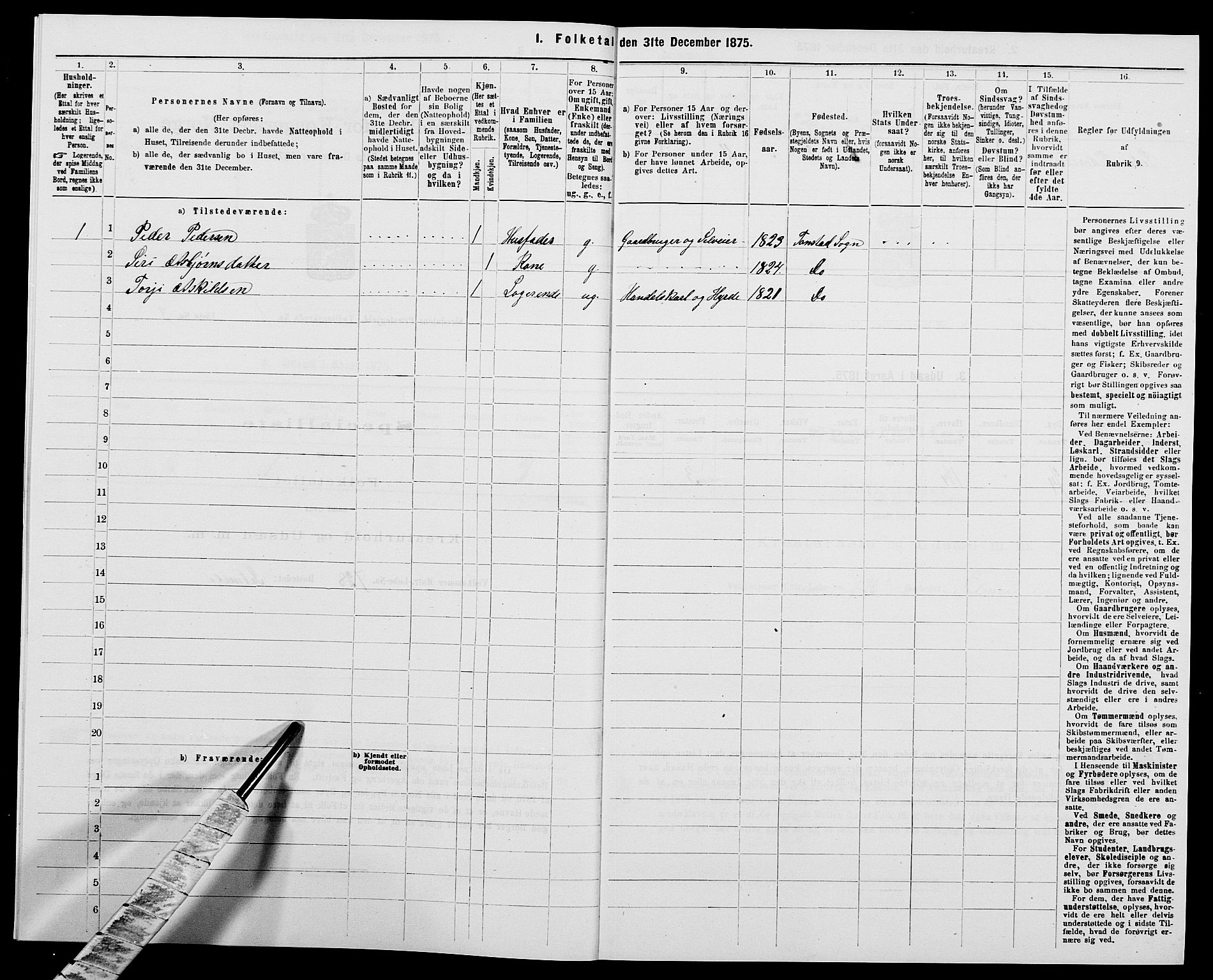 SAK, 1875 census for 1046P Sirdal, 1875, p. 47