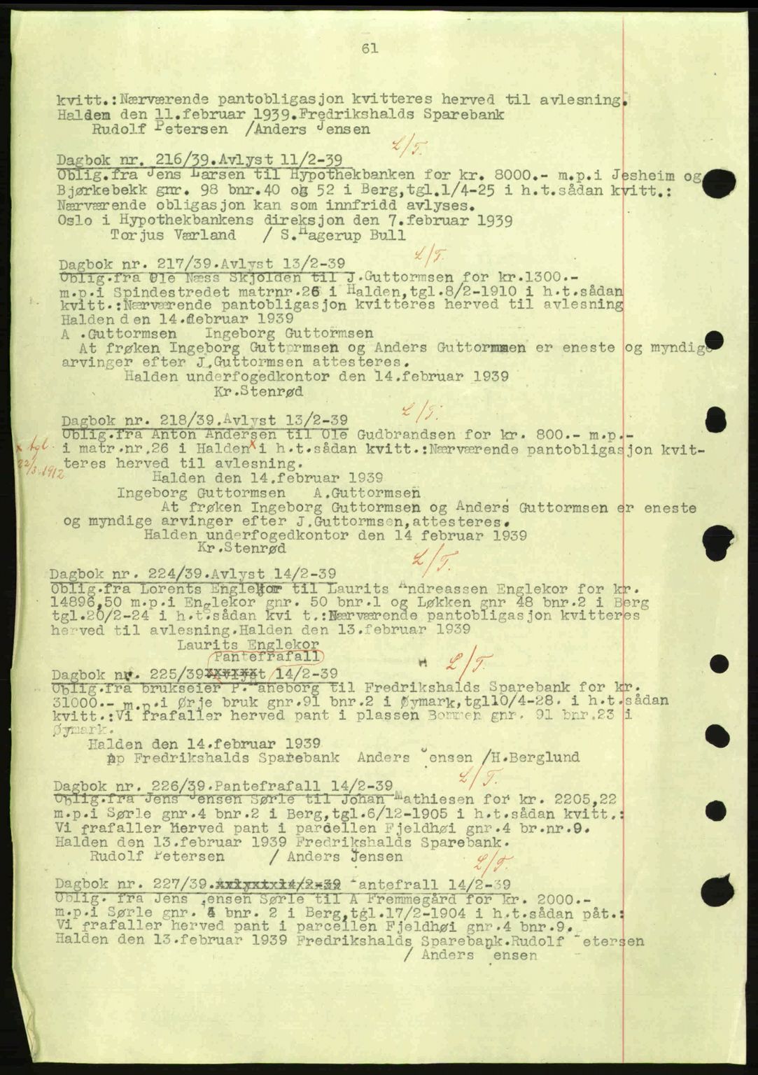 Idd og Marker sorenskriveri, AV/SAO-A-10283/G/Gb/Gbc/L0001: Mortgage book no. B1-3, 1936-1939, Diary no: : 216/1939