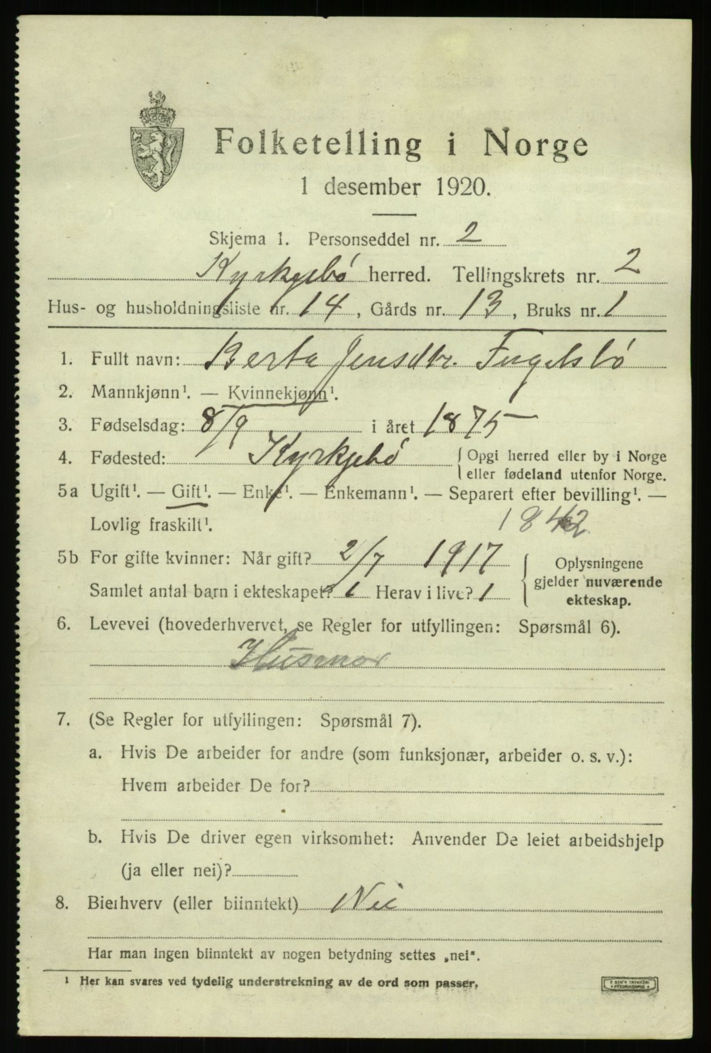 SAB, 1920 census for Kyrkjebø, 1920, p. 1231