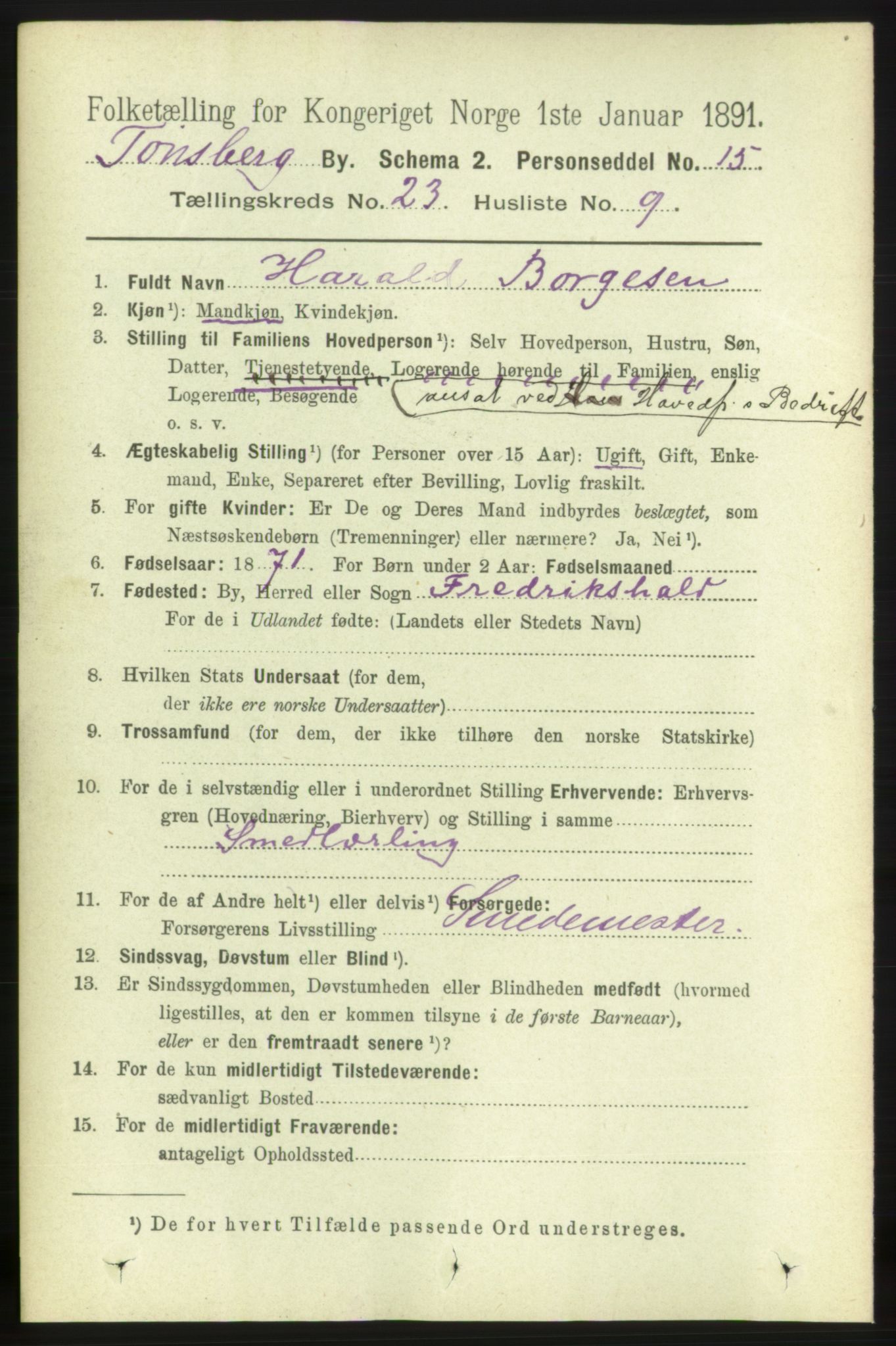 RA, 1891 census for 0705 Tønsberg, 1891, p. 6211