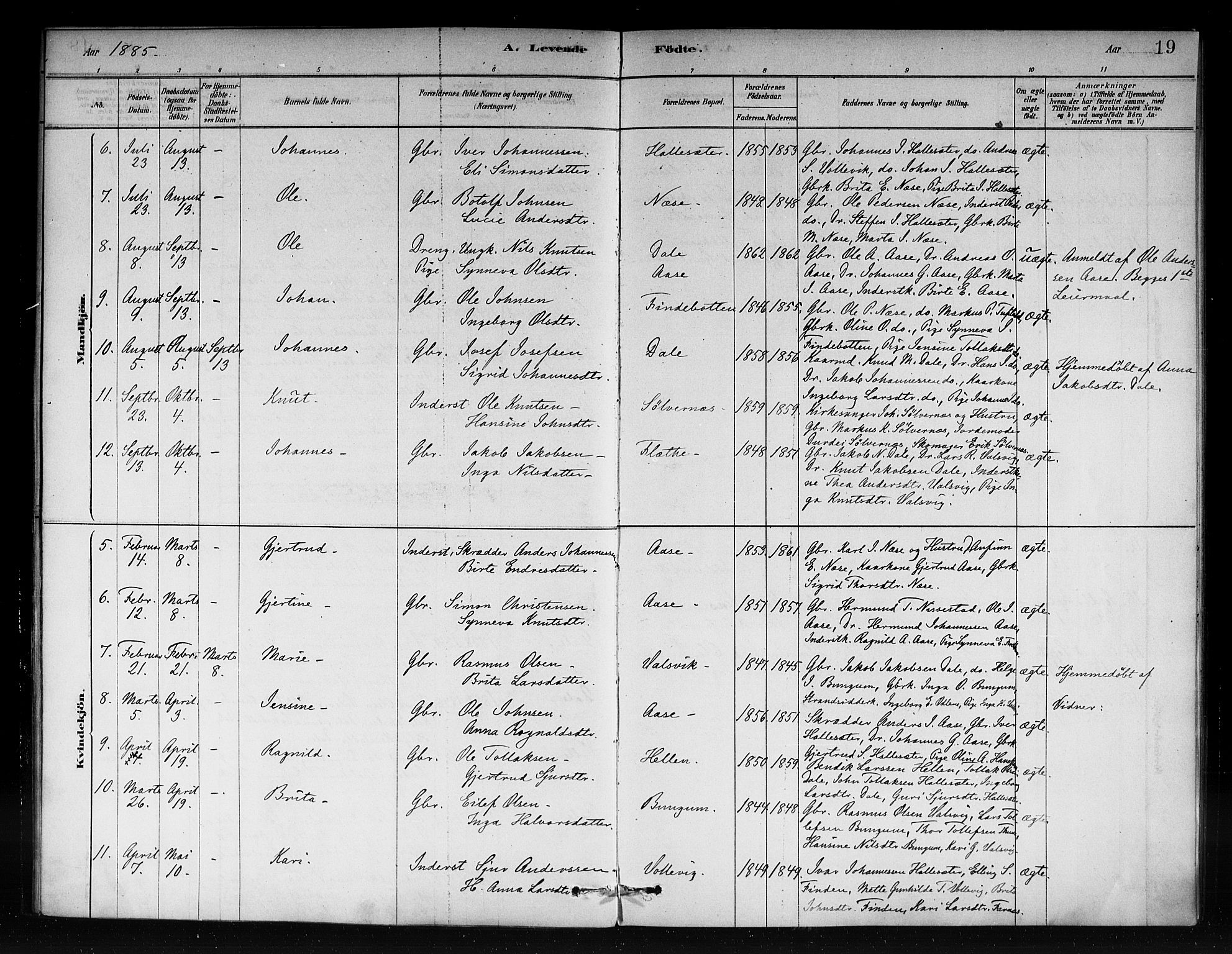 Vik sokneprestembete, SAB/A-81501: Parish register (official) no. C 1, 1878-1890, p. 19