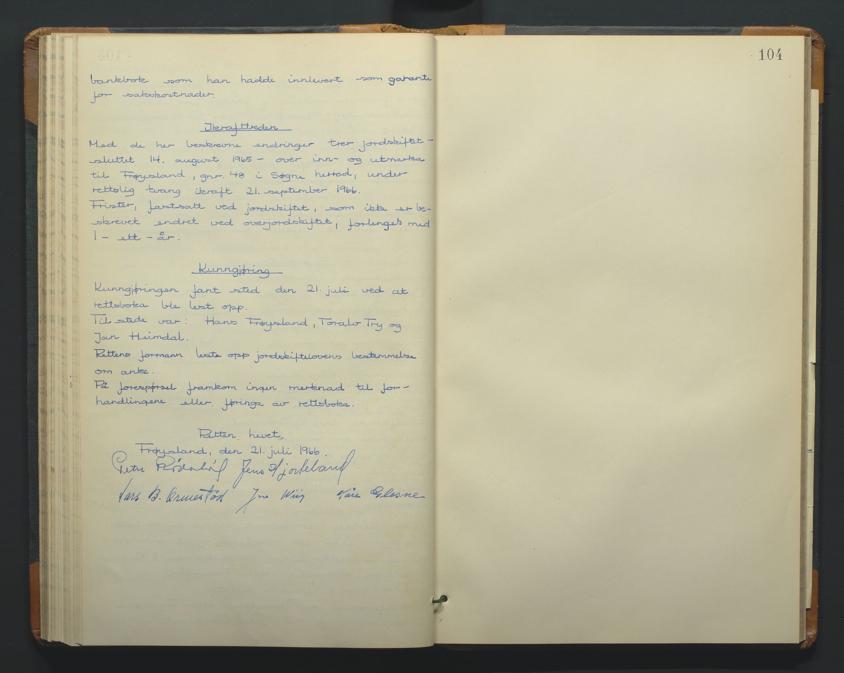 Jordskifteoverdommeren i Agder og Rogaland, AV/SAK-1541-0001/F/Fa/Faa/L0006: Overutskiftningsprotokoll Torridal sorenskriveri nr 6, 1927-1966, p. 104