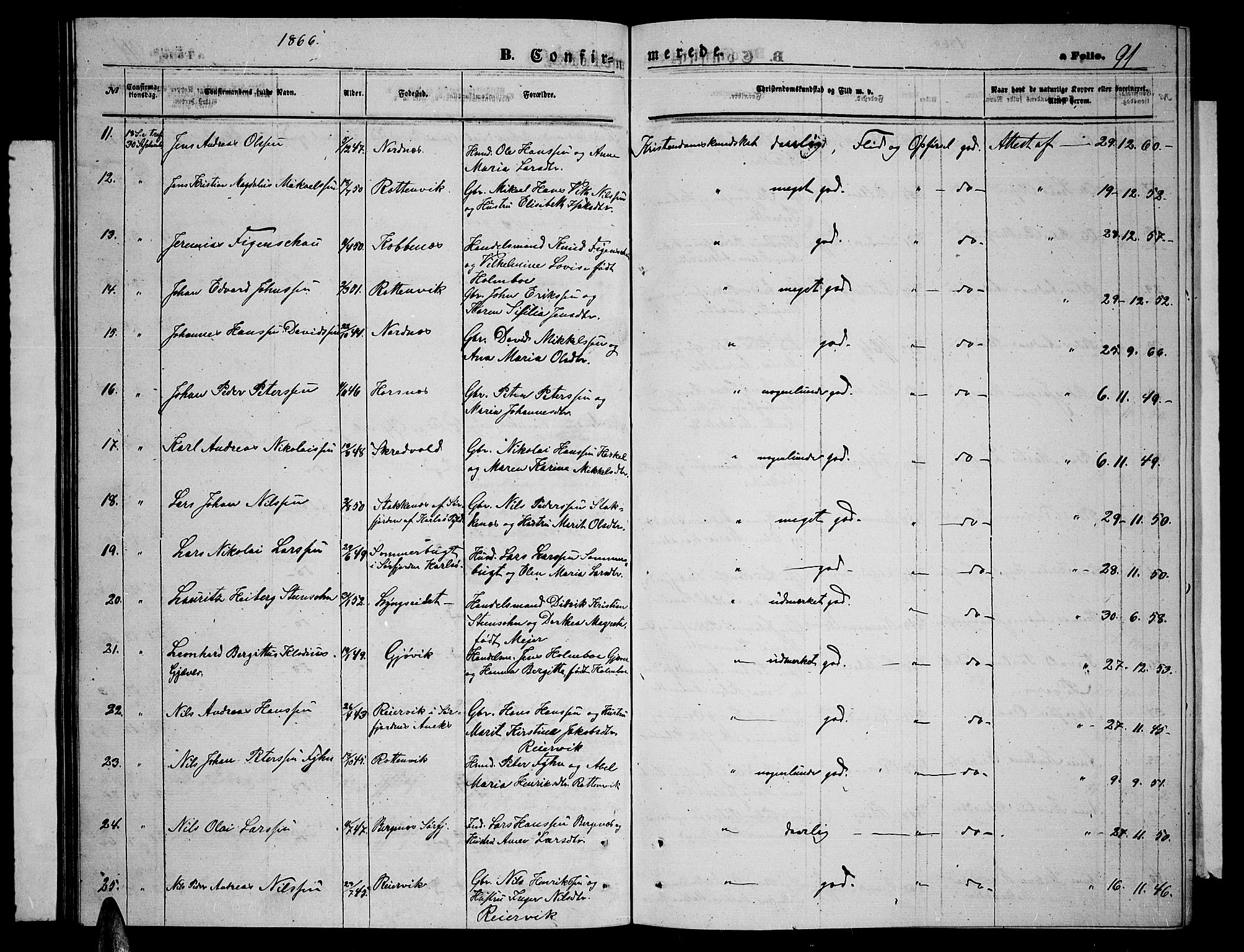 Lyngen sokneprestembete, SATØ/S-1289/H/He/Heb/L0003klokker: Parish register (copy) no. 3, 1861-1867, p. 91