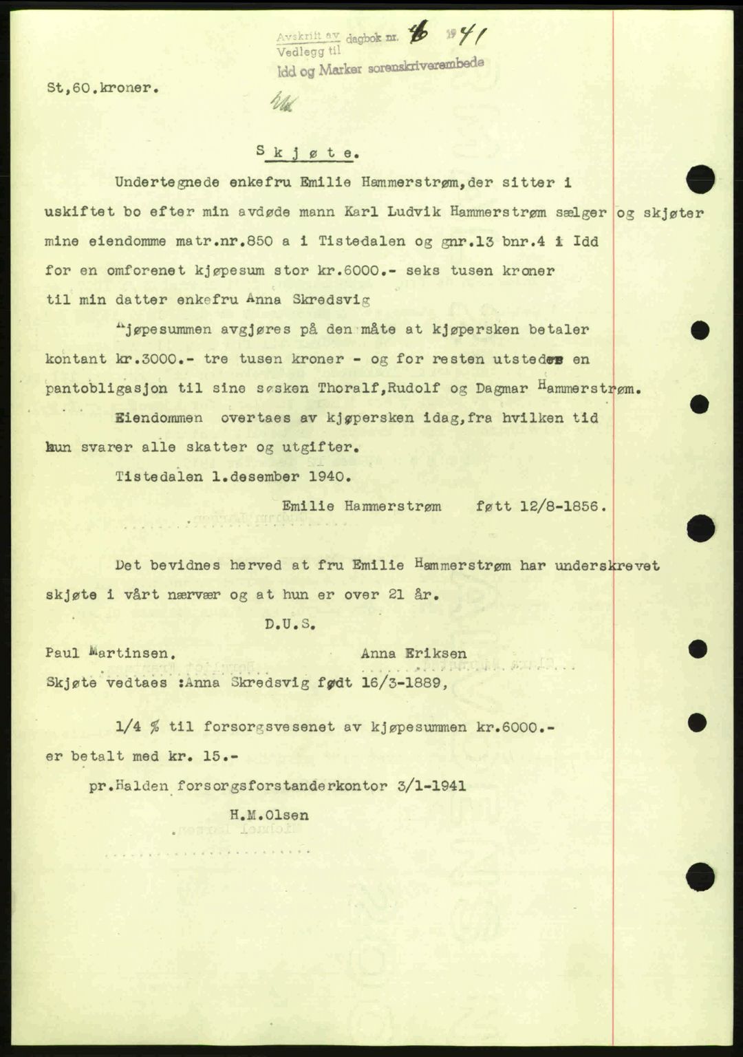 Idd og Marker sorenskriveri, AV/SAO-A-10283/G/Gb/Gbb/L0004: Mortgage book no. A4, 1940-1941, Diary no: : 4/1941