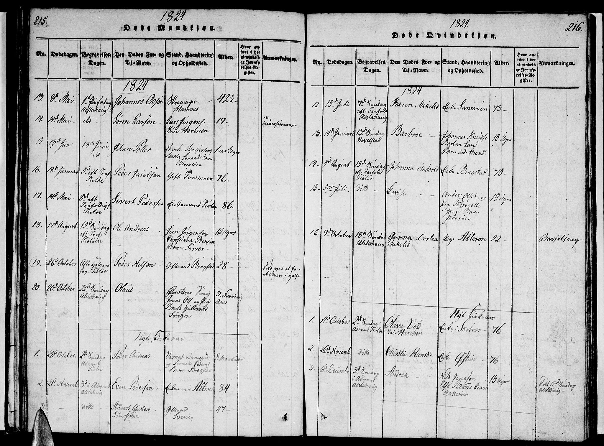 Ministerialprotokoller, klokkerbøker og fødselsregistre - Nordland, AV/SAT-A-1459/830/L0457: Parish register (copy) no. 830C01 /1, 1820-1842, p. 215-216