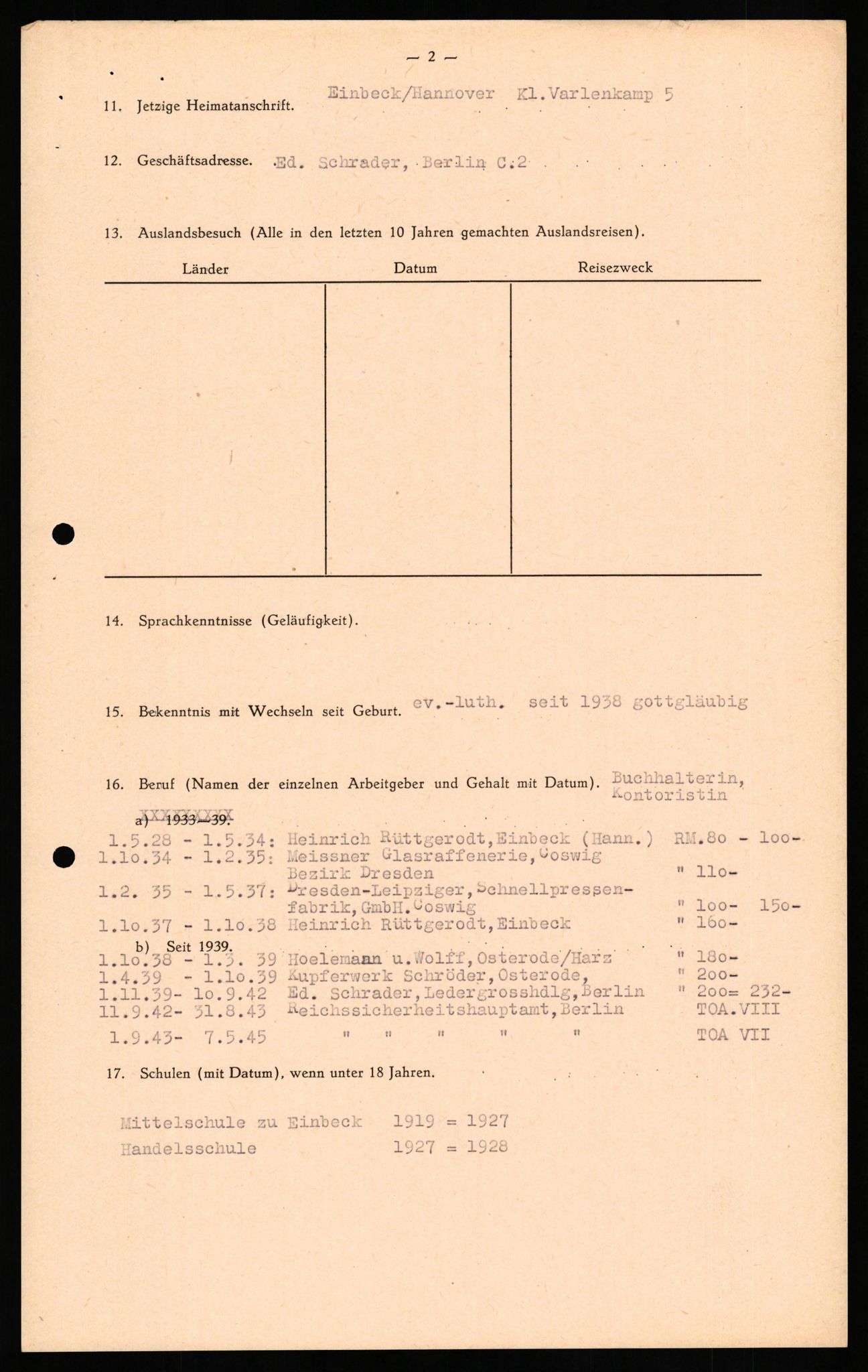 Forsvaret, Forsvarets overkommando II, RA/RAFA-3915/D/Db/L0035: CI Questionaires. Tyske okkupasjonsstyrker i Norge. Tyskere., 1945-1946, p. 457