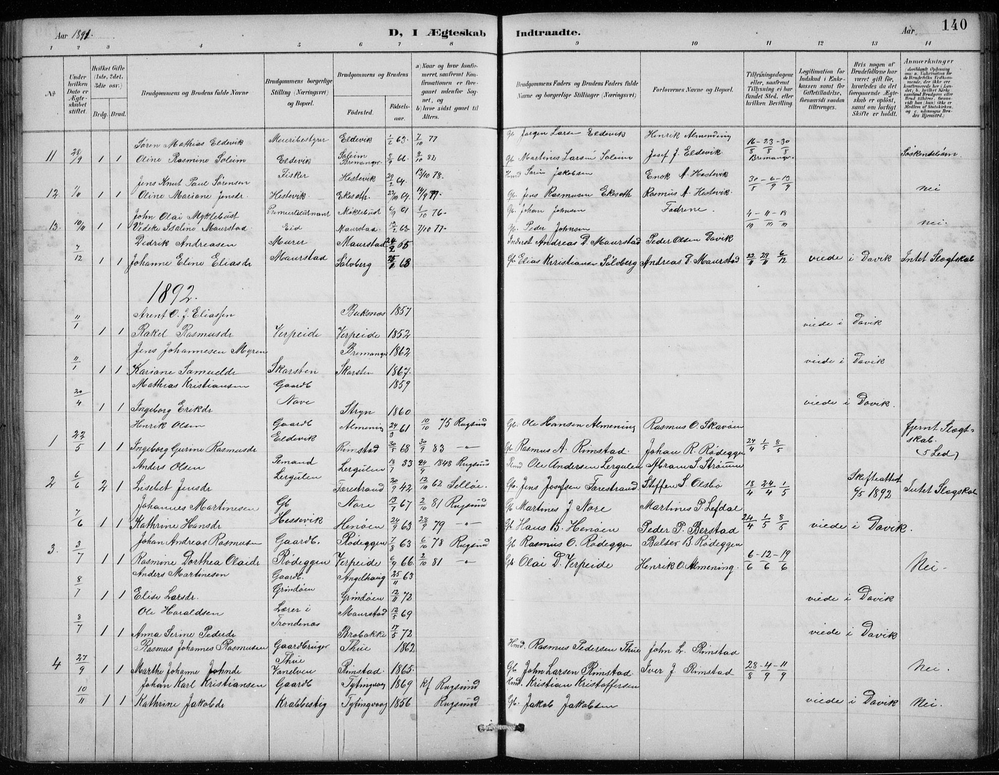 Davik sokneprestembete, AV/SAB-A-79701/H/Hab/Habc/L0002: Parish register (copy) no. C 2, 1889-1906, p. 140