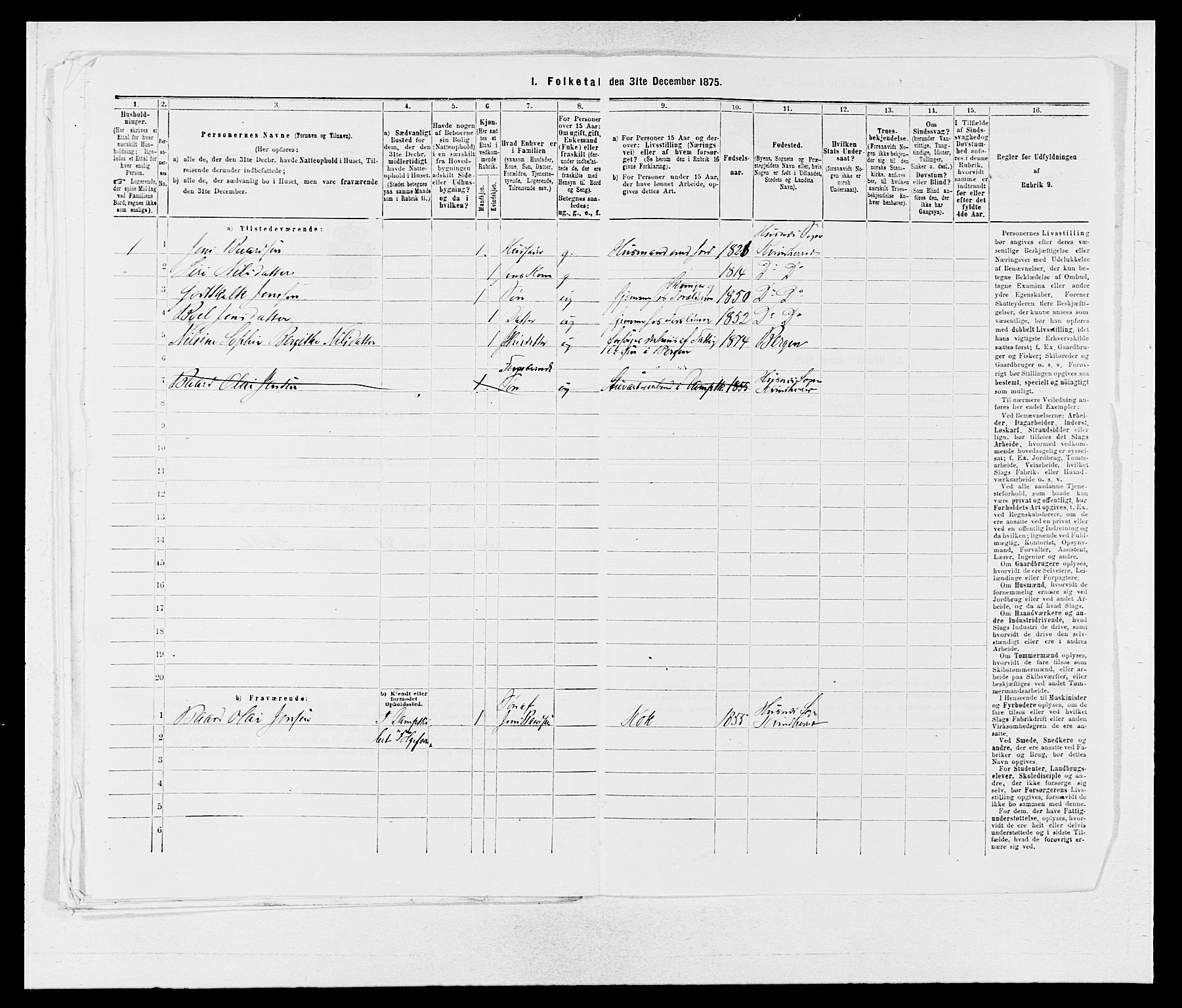 SAB, 1875 census for 1224P Kvinnherad, 1875, p. 1352