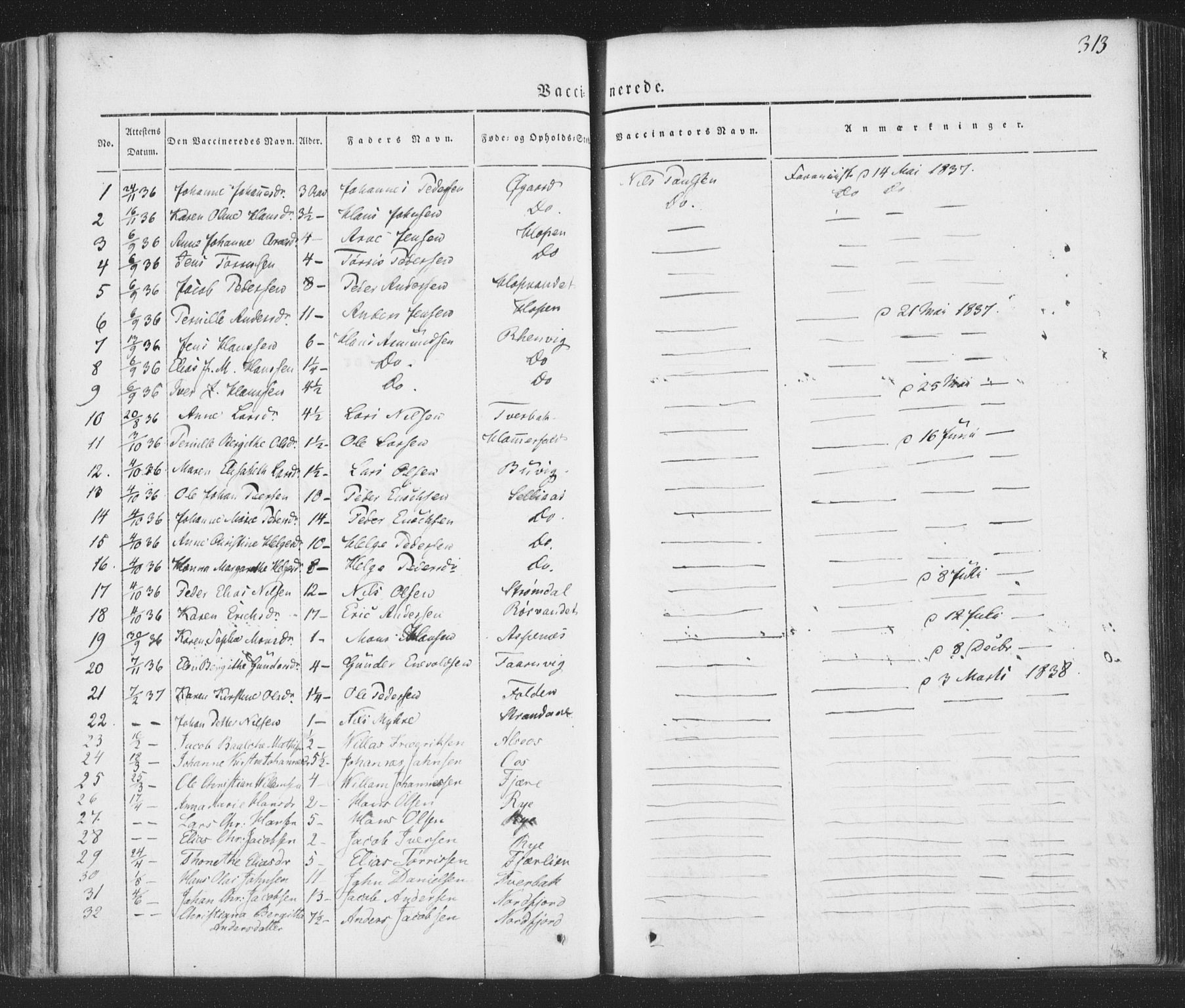 Ministerialprotokoller, klokkerbøker og fødselsregistre - Nordland, AV/SAT-A-1459/853/L0769: Parish register (official) no. 853A08, 1836-1856, p. 313