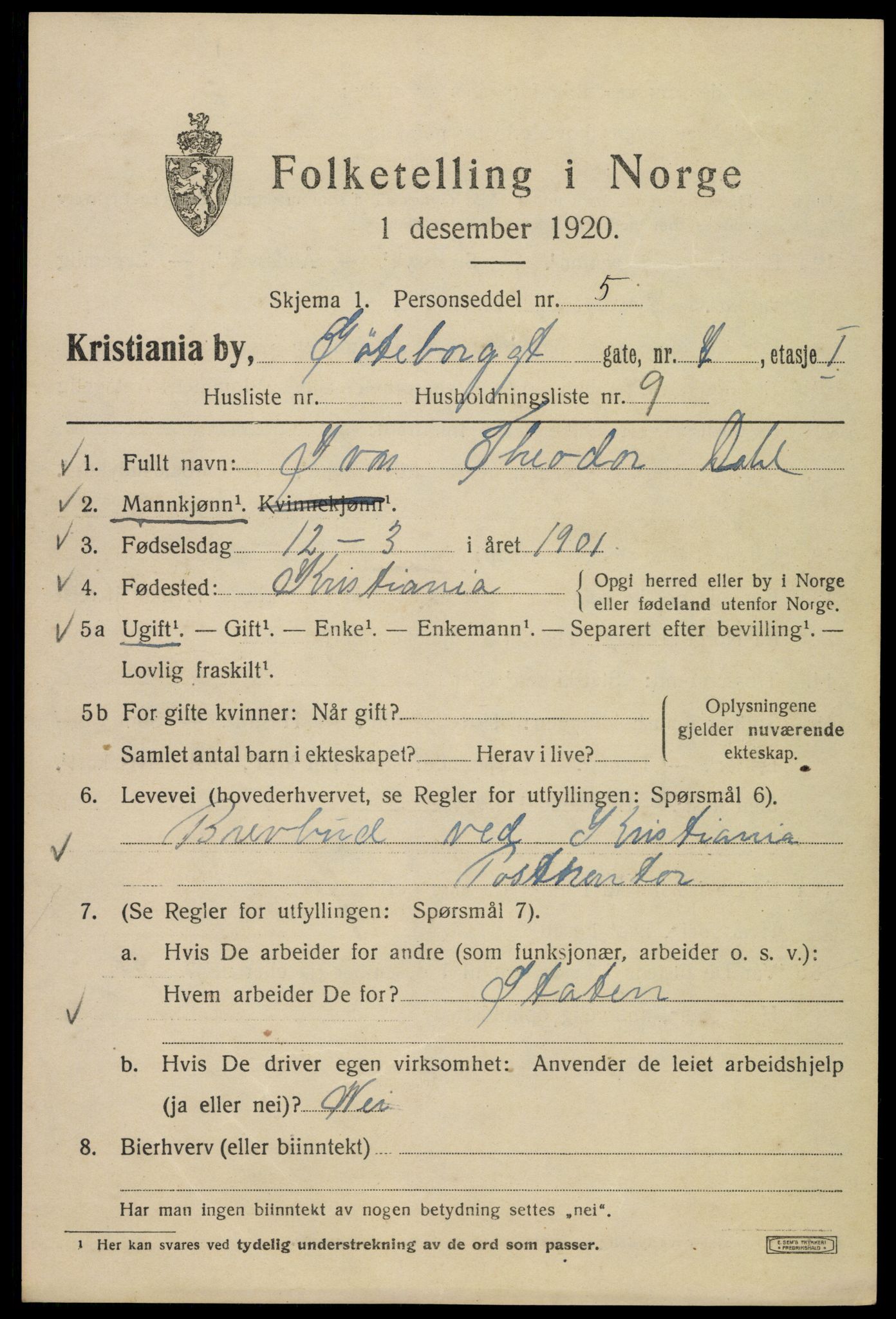 SAO, 1920 census for Kristiania, 1920, p. 262891