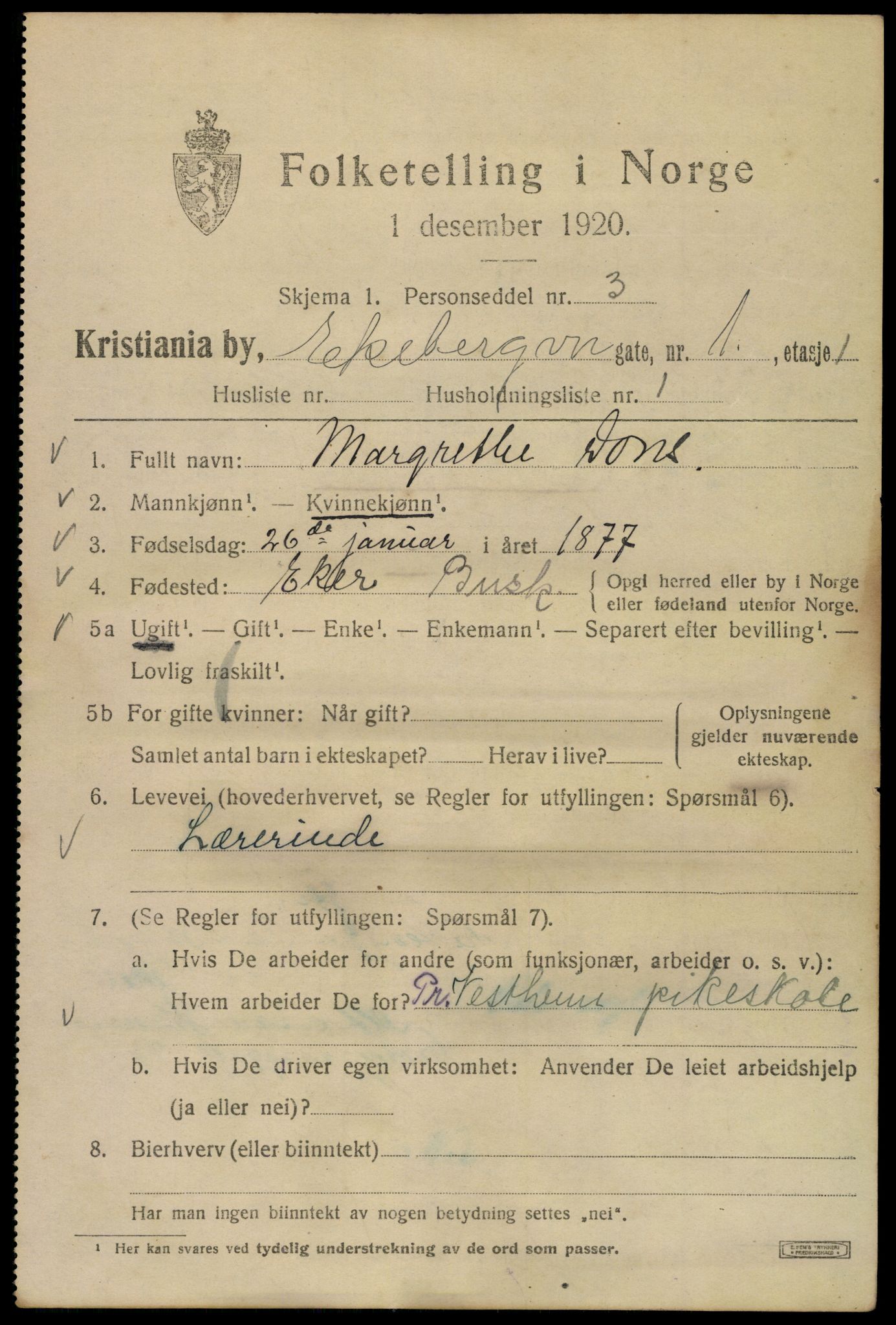 SAO, 1920 census for Kristiania, 1920, p. 212205