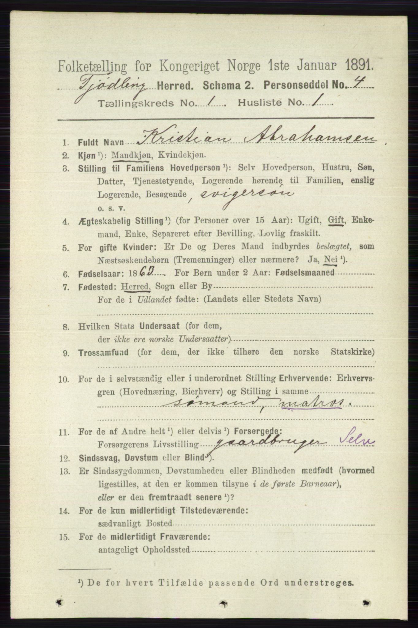 RA, 1891 census for 0725 Tjølling, 1891, p. 90