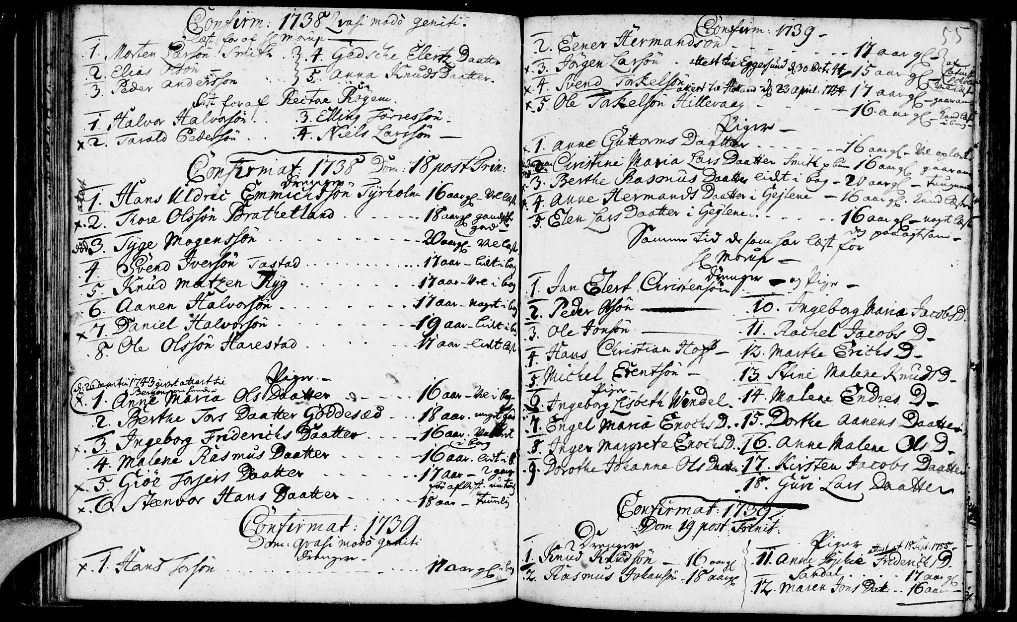 Domkirken sokneprestkontor, SAST/A-101812/001/30/30BA/L0003: Parish register (official) no. A 3 /1, 1738-1760, p. 55