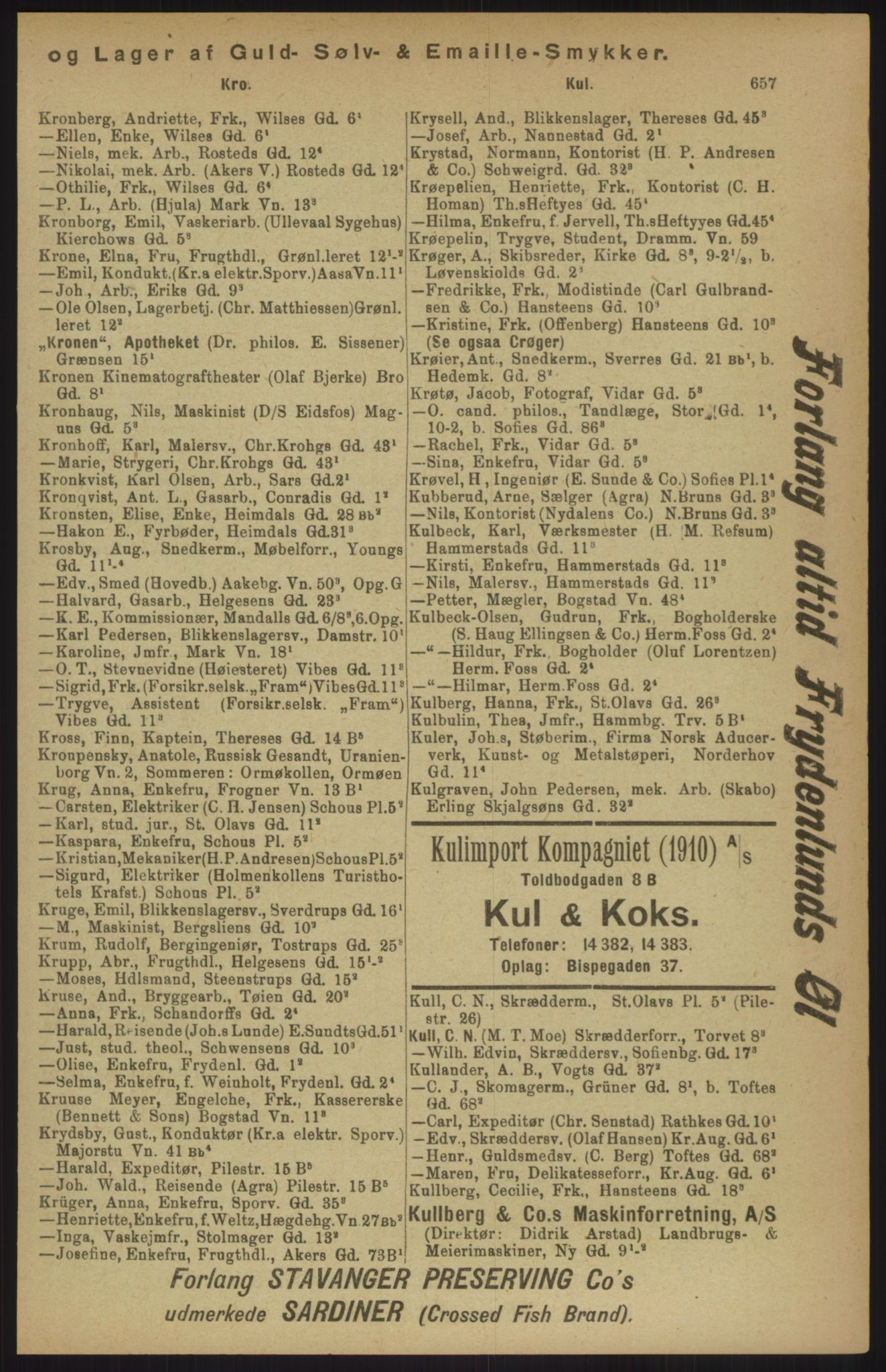 Kristiania/Oslo adressebok, PUBL/-, 1911, p. 657