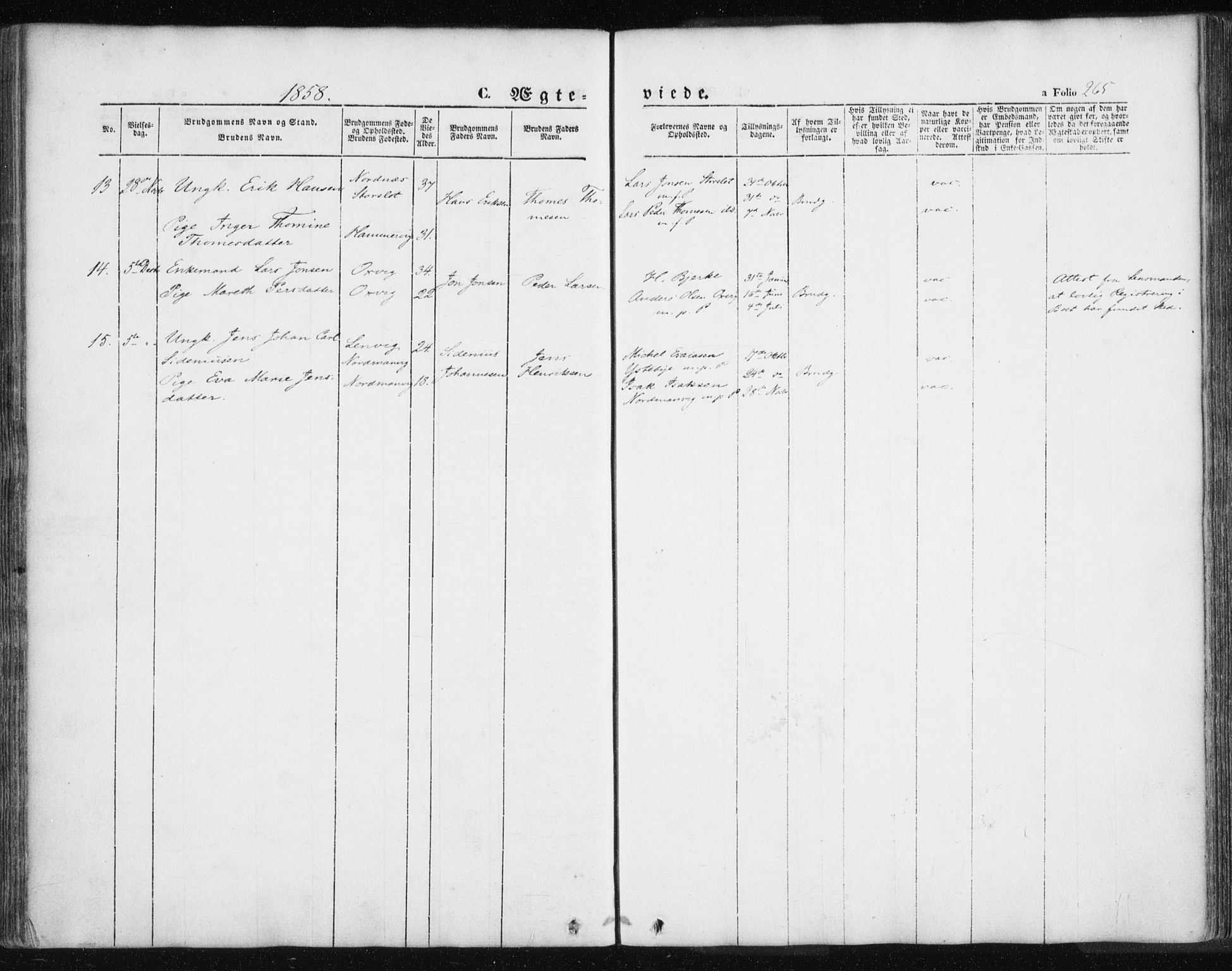 Lyngen sokneprestembete, AV/SATØ-S-1289/H/He/Hea/L0004kirke: Parish register (official) no. 4, 1839-1858, p. 265