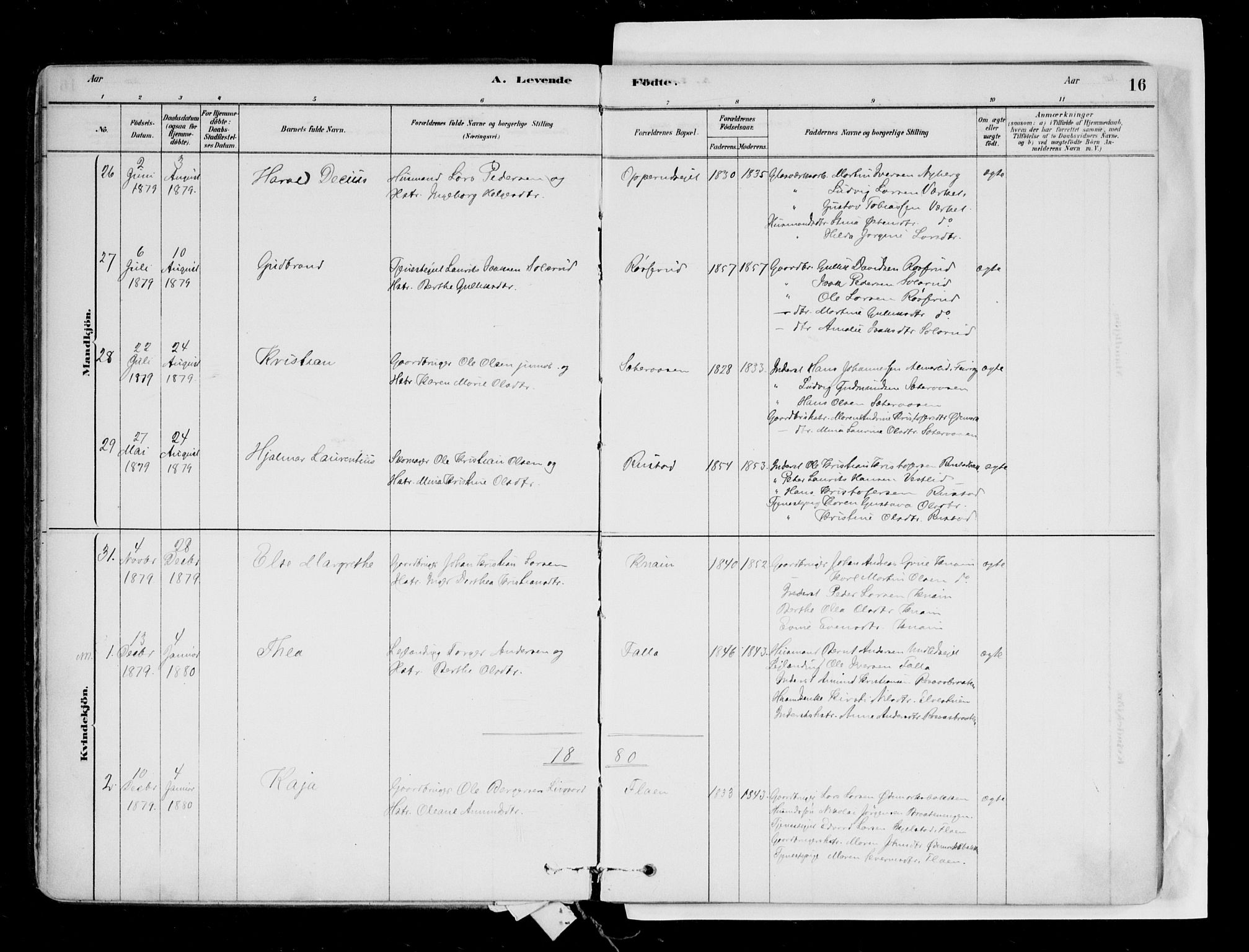 Hurdal prestekontor Kirkebøker, AV/SAO-A-10889/F/Fa/L0007: Parish register (official) no. I 7, 1878-1906, p. 16