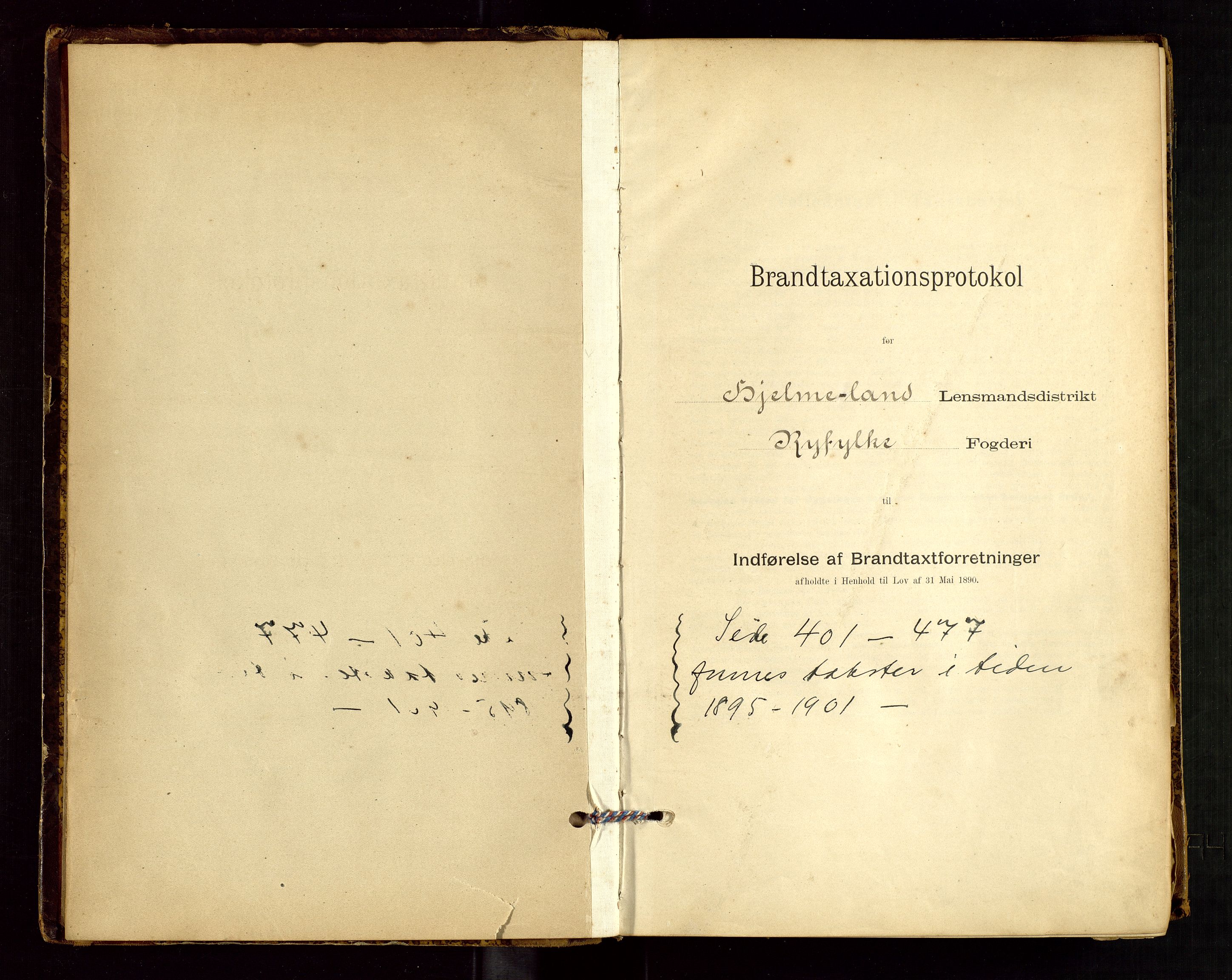 Hjelmeland lensmannskontor, AV/SAST-A-100439/Gob/L0001: "Brandtaxationsprotokol", 1895-1932