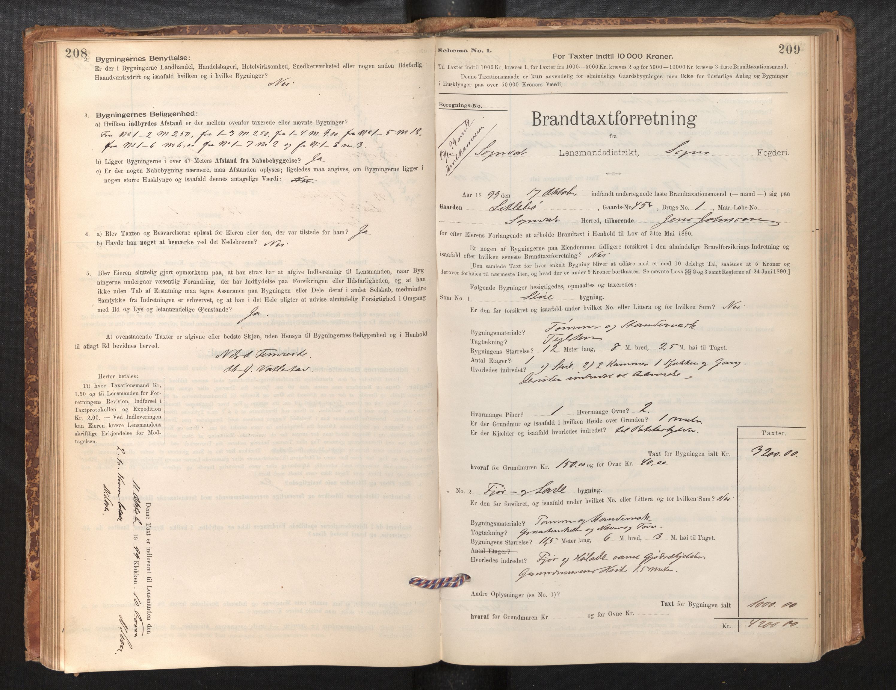 Lensmannen i Sogndal, AV/SAB-A-29901/0012/L0008: Branntakstprotokoll, skjematakst, 1895-1906, p. 208-209