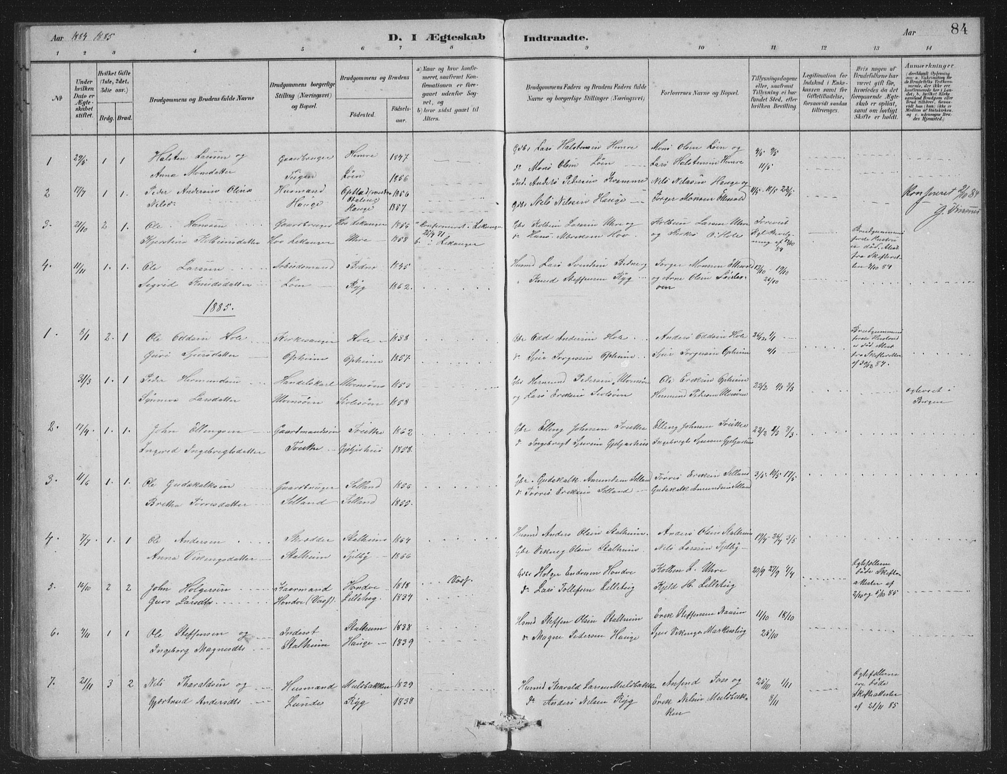 Vossestrand Sokneprestembete, SAB/A-79101/H/Hab: Parish register (copy) no. A 2, 1880-1902, p. 84
