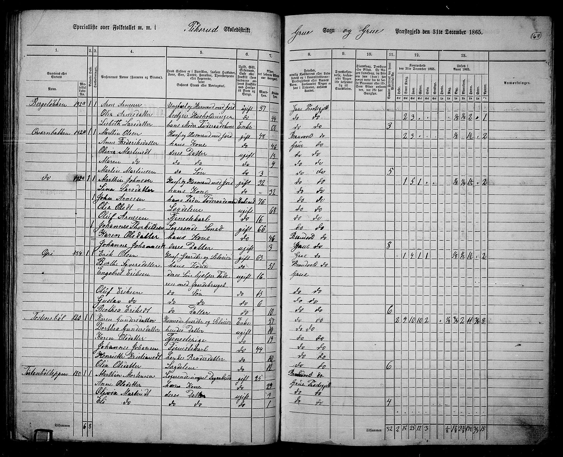 RA, 1865 census for Grue, 1865, p. 147