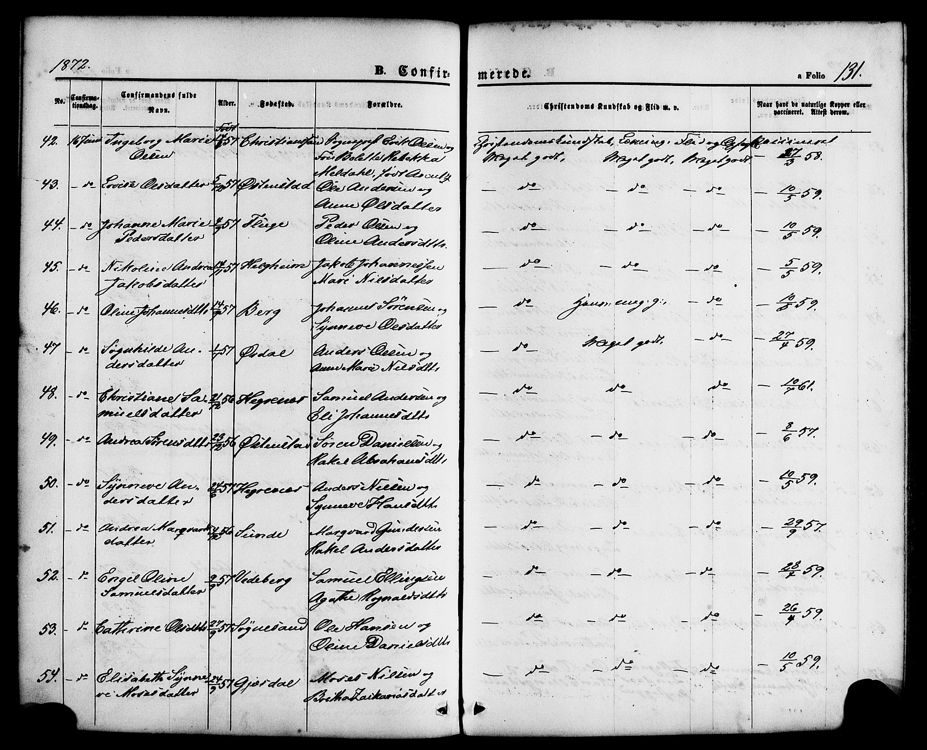 Jølster sokneprestembete, AV/SAB-A-80701/H/Haa/Haaa/L0011: Parish register (official) no. A 11, 1866-1881, p. 131