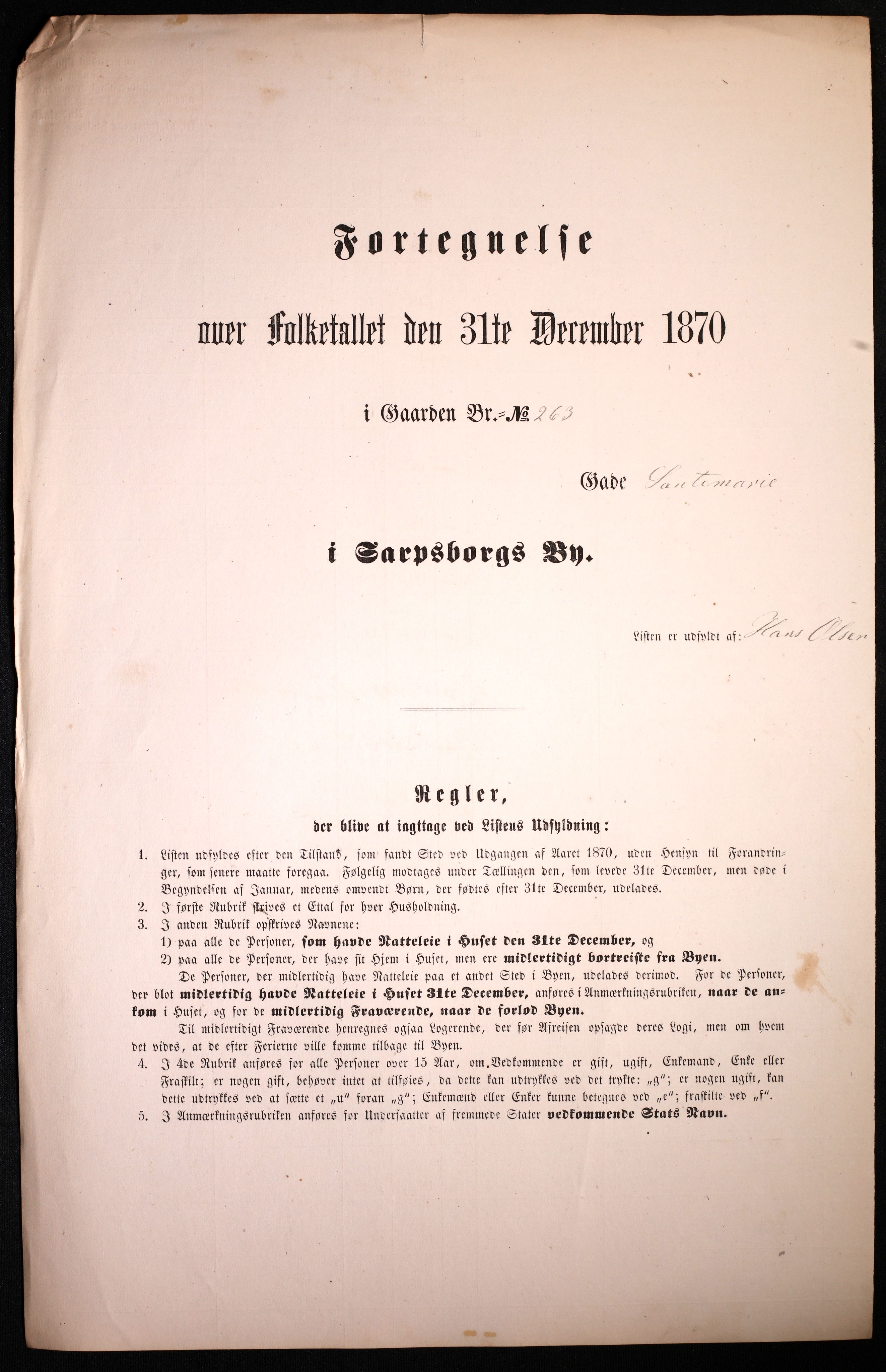 RA, 1870 census for 0102 Sarpsborg, 1870, p. 91