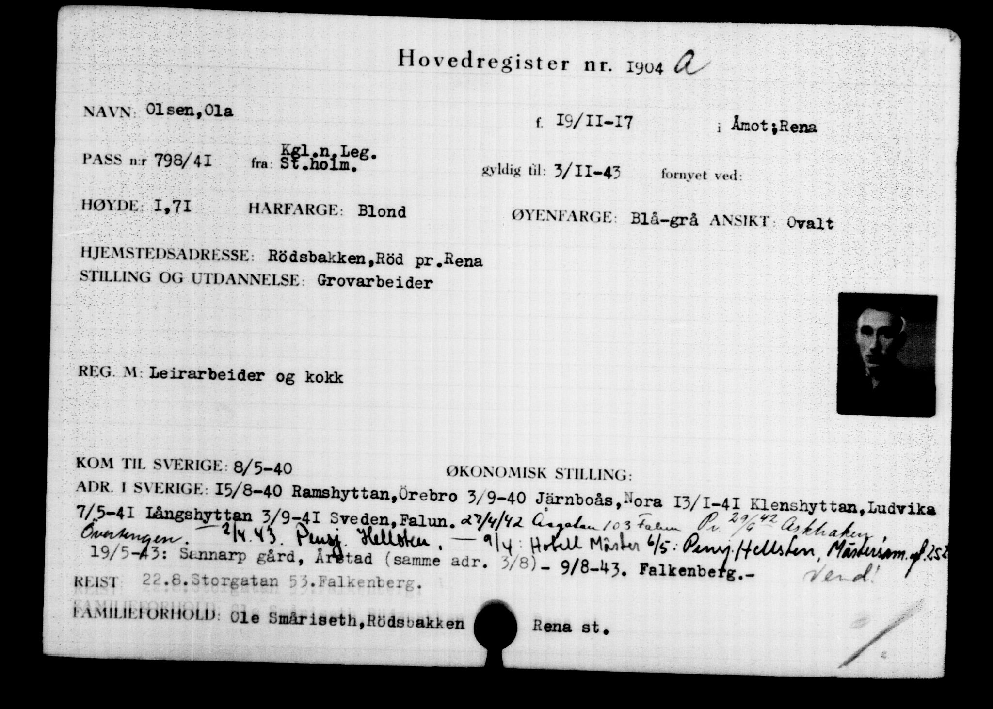 Den Kgl. Norske Legasjons Flyktningskontor, AV/RA-S-6753/V/Va/L0002: Kjesäterkartoteket.  Flyktningenr. 1001-2000, 1940-1945, p. 1286