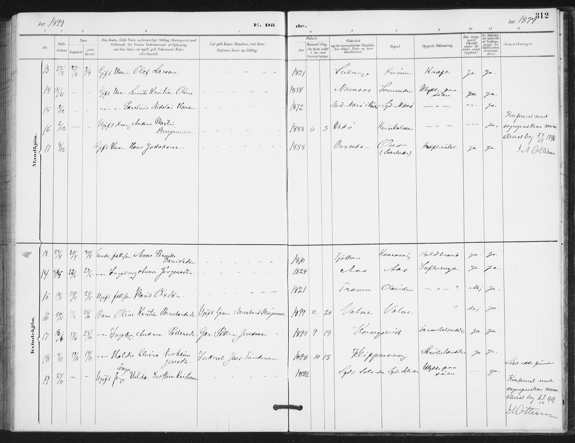 Ministerialprotokoller, klokkerbøker og fødselsregistre - Nordland, AV/SAT-A-1459/839/L0573: Parish register (copy) no. 839C03, 1892-1917, p. 312