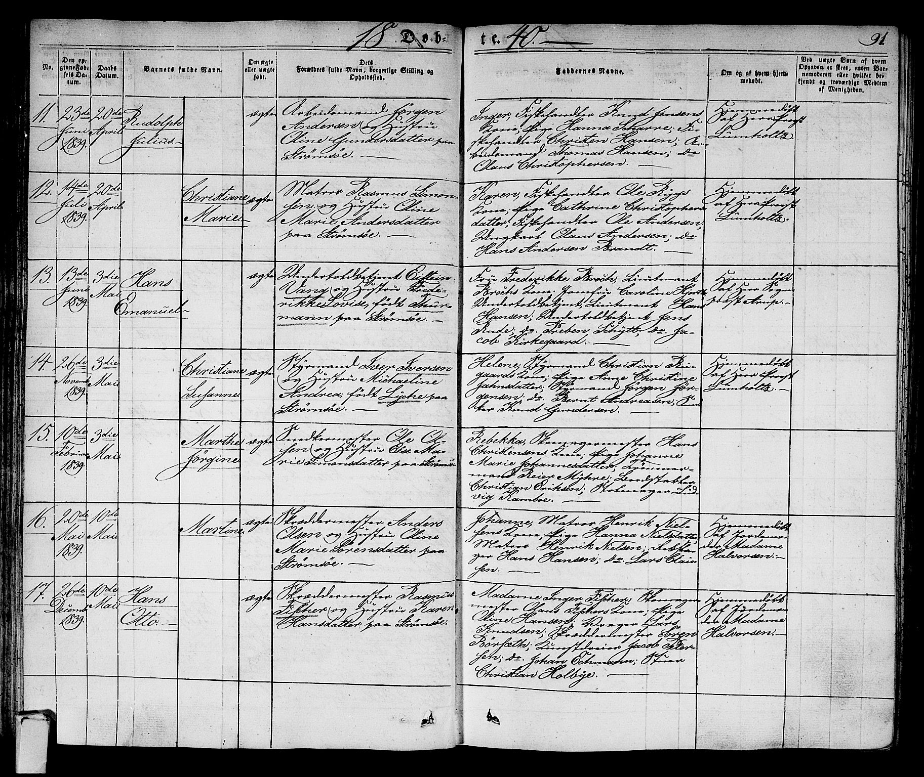 Strømsø kirkebøker, AV/SAKO-A-246/F/Fa/L0012: Parish register (official) no. I 12, 1830-1847, p. 91