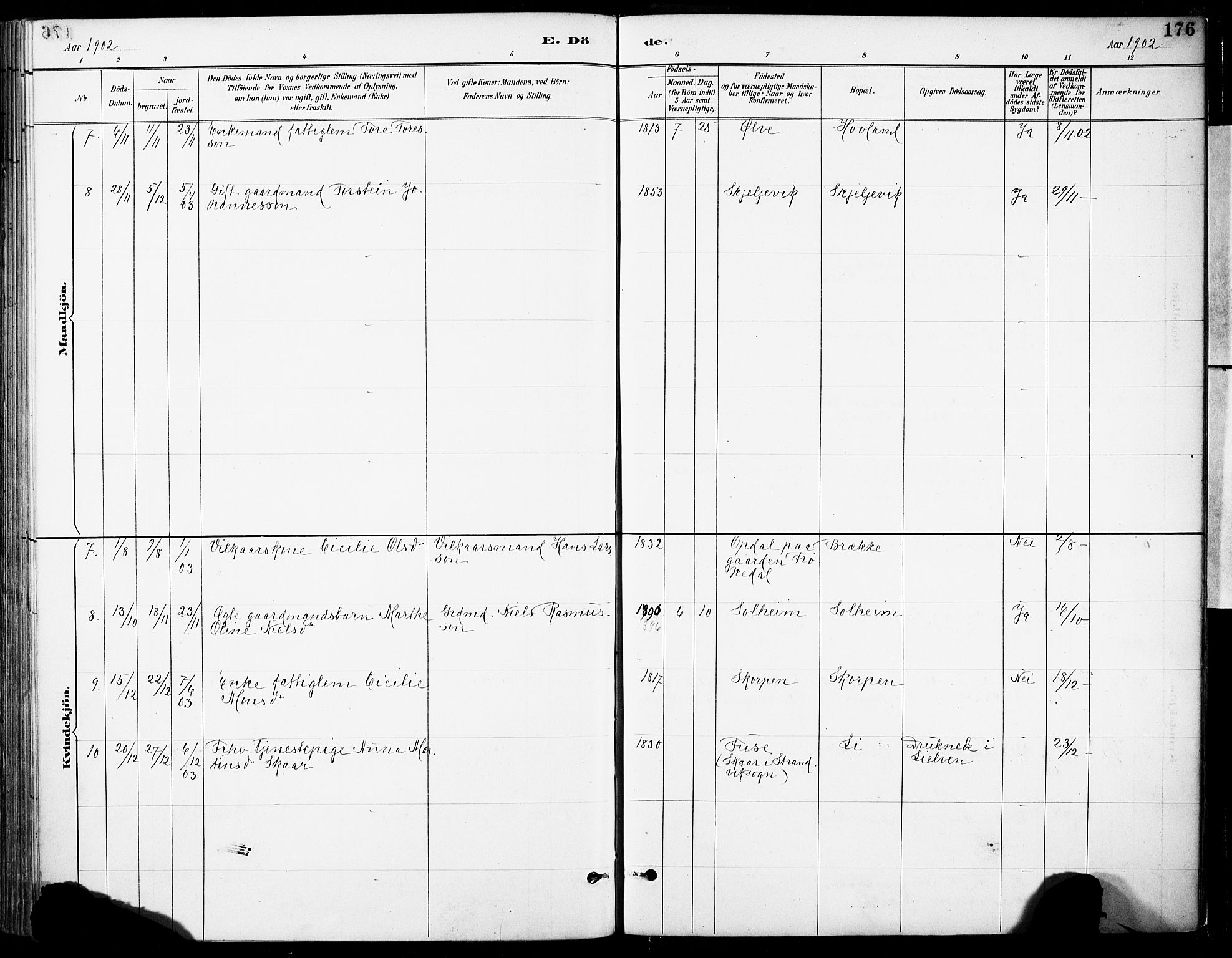 Tysnes sokneprestembete, SAB/A-78601/H/Haa: Parish register (official) no. C 1, 1887-1912, p. 176
