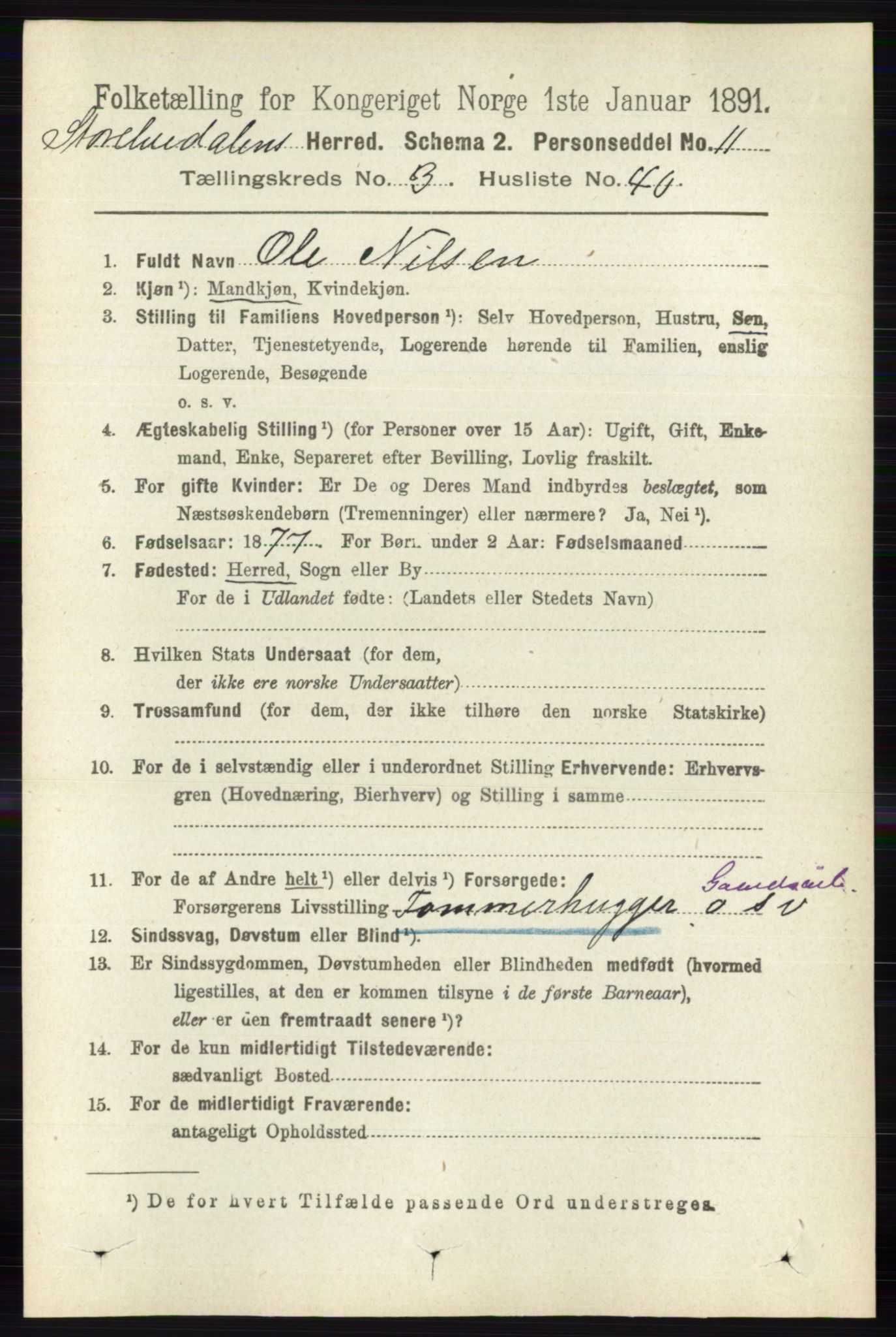 RA, 1891 census for 0430 Stor-Elvdal, 1891, p. 1125