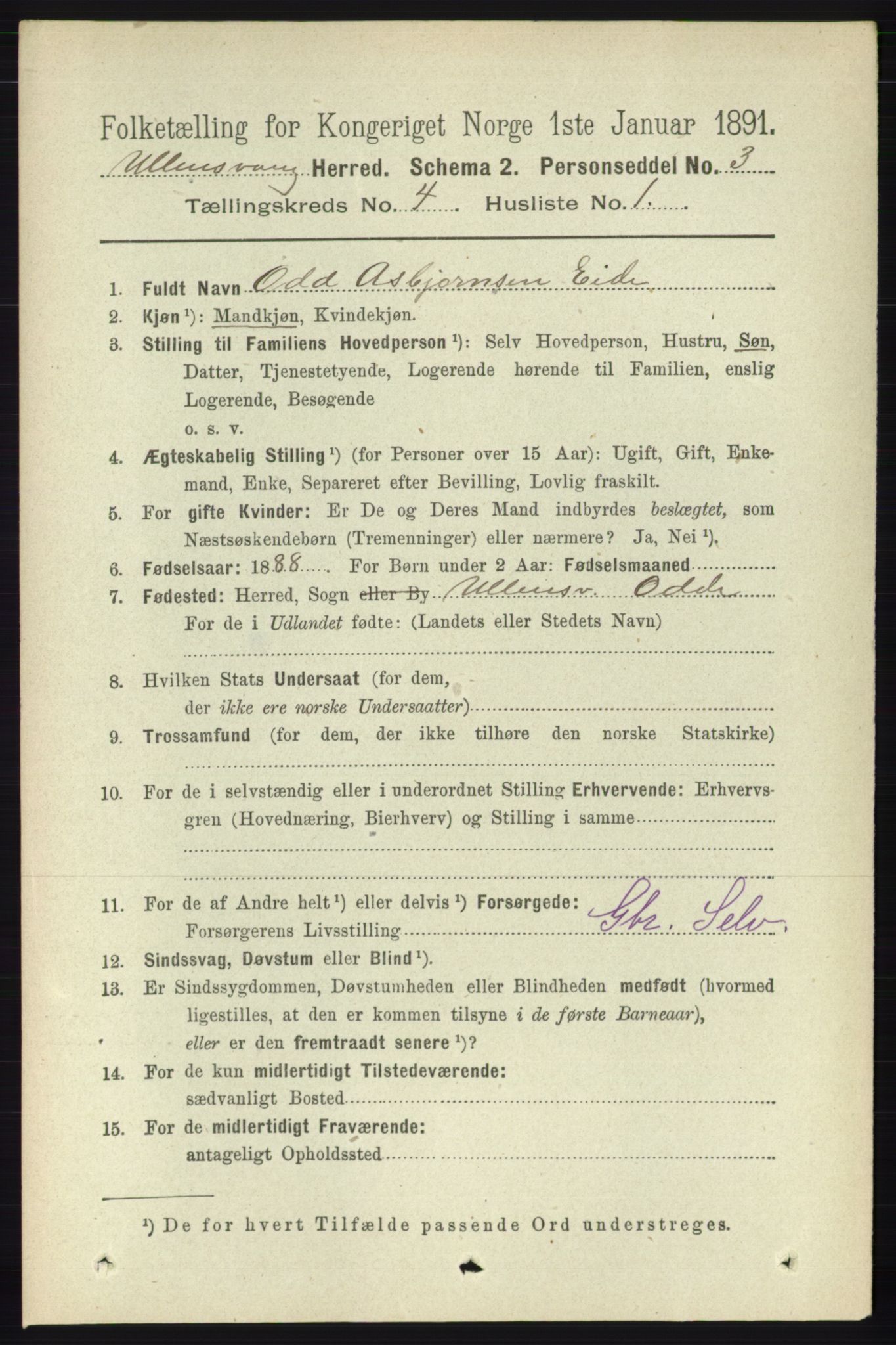 RA, 1891 census for 1230 Ullensvang, 1891, p. 975