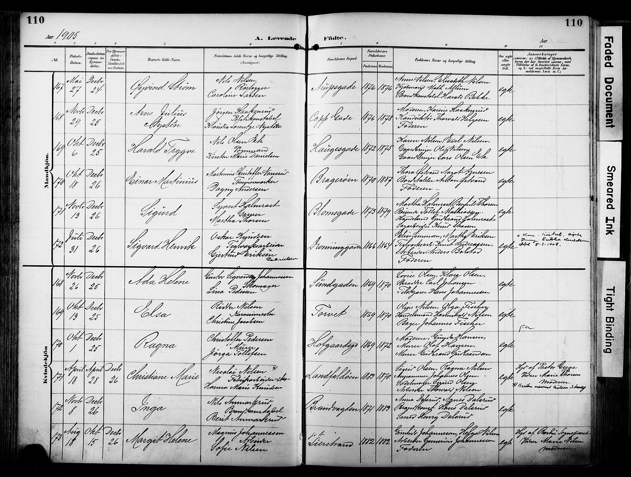 Bragernes kirkebøker, AV/SAKO-A-6/F/Fb/L0009: Parish register (official) no. II 9, 1902-1911, p. 110