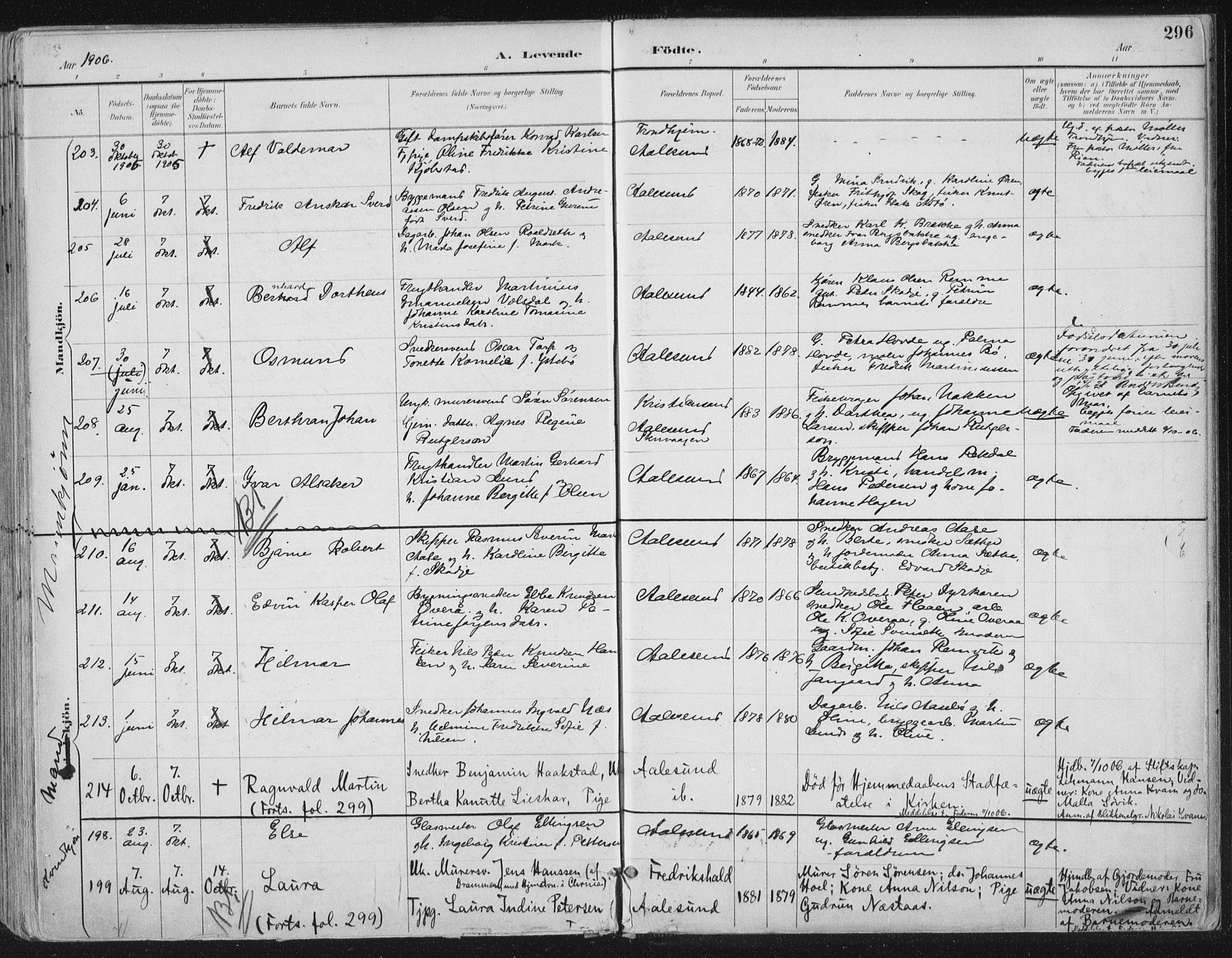 Ministerialprotokoller, klokkerbøker og fødselsregistre - Møre og Romsdal, SAT/A-1454/529/L0456: Parish register (official) no. 529A06, 1894-1906, p. 296