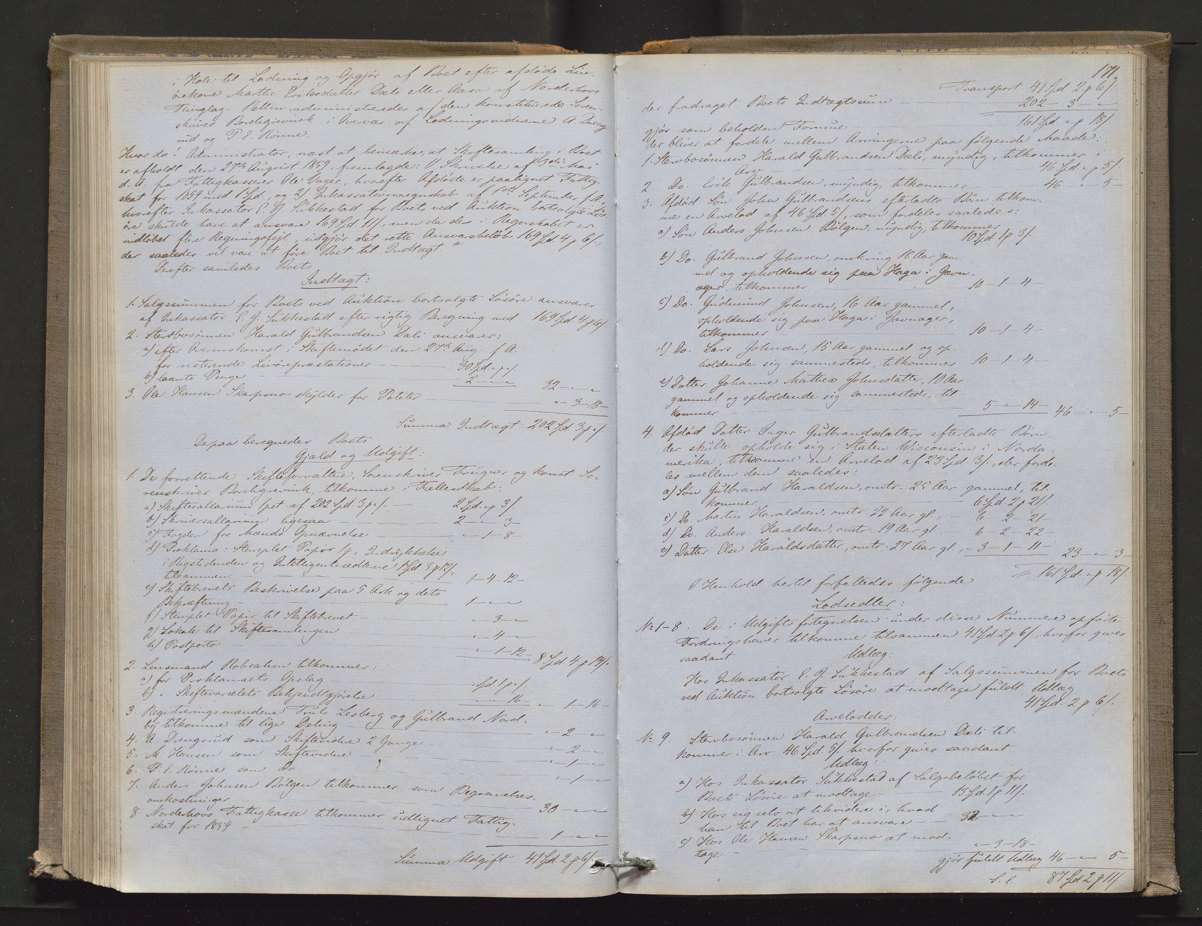 Ringerike sorenskriveri, AV/SAKO-A-105/H/Hb/Hbd/Hbda/L0004: Skifteutlodningsprotokoll, 1857-1862, p. 170b-171a