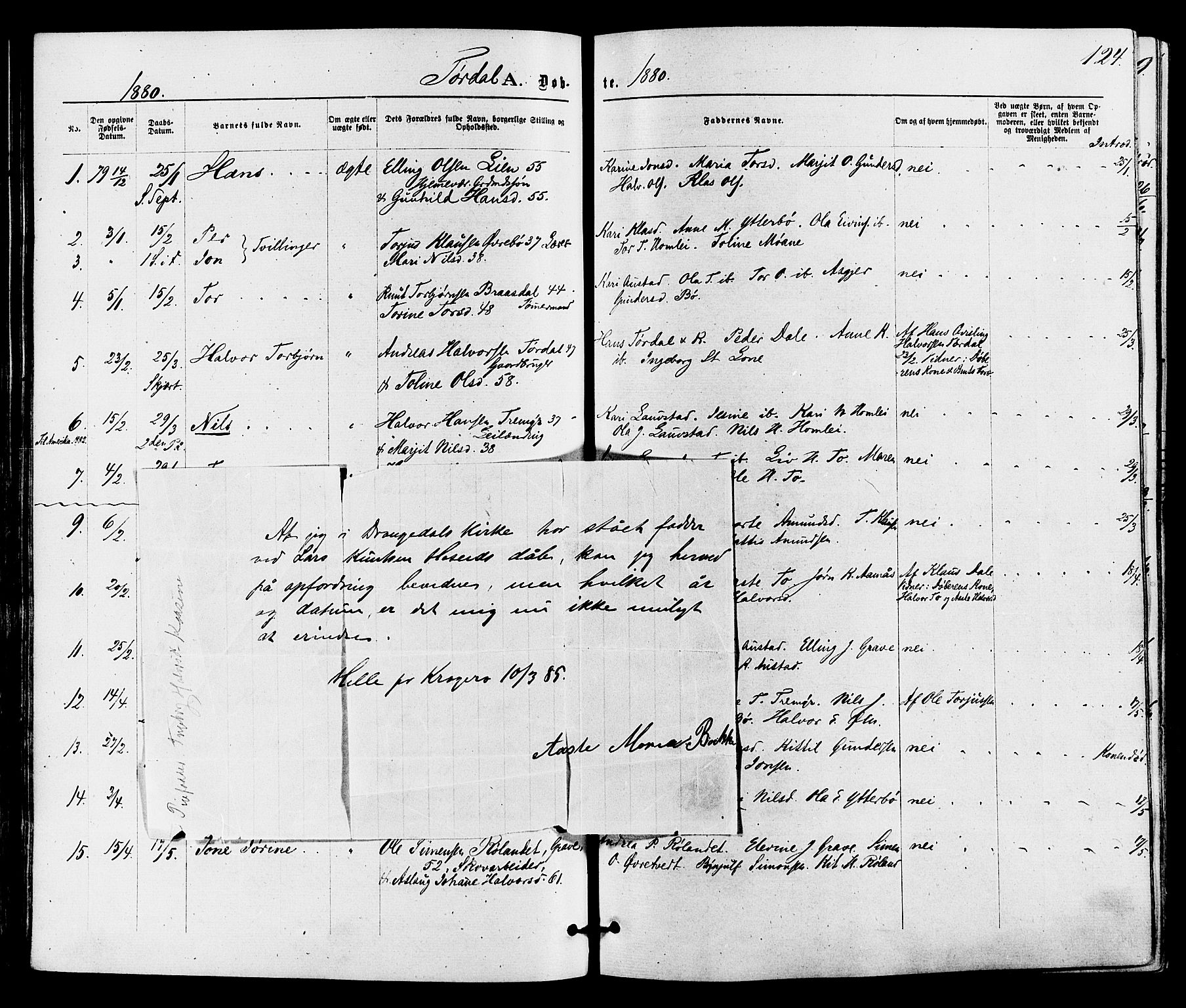 Drangedal kirkebøker, SAKO/A-258/F/Fa/L0009: Parish register (official) no. 9 /2, 1872-1884, p. 124