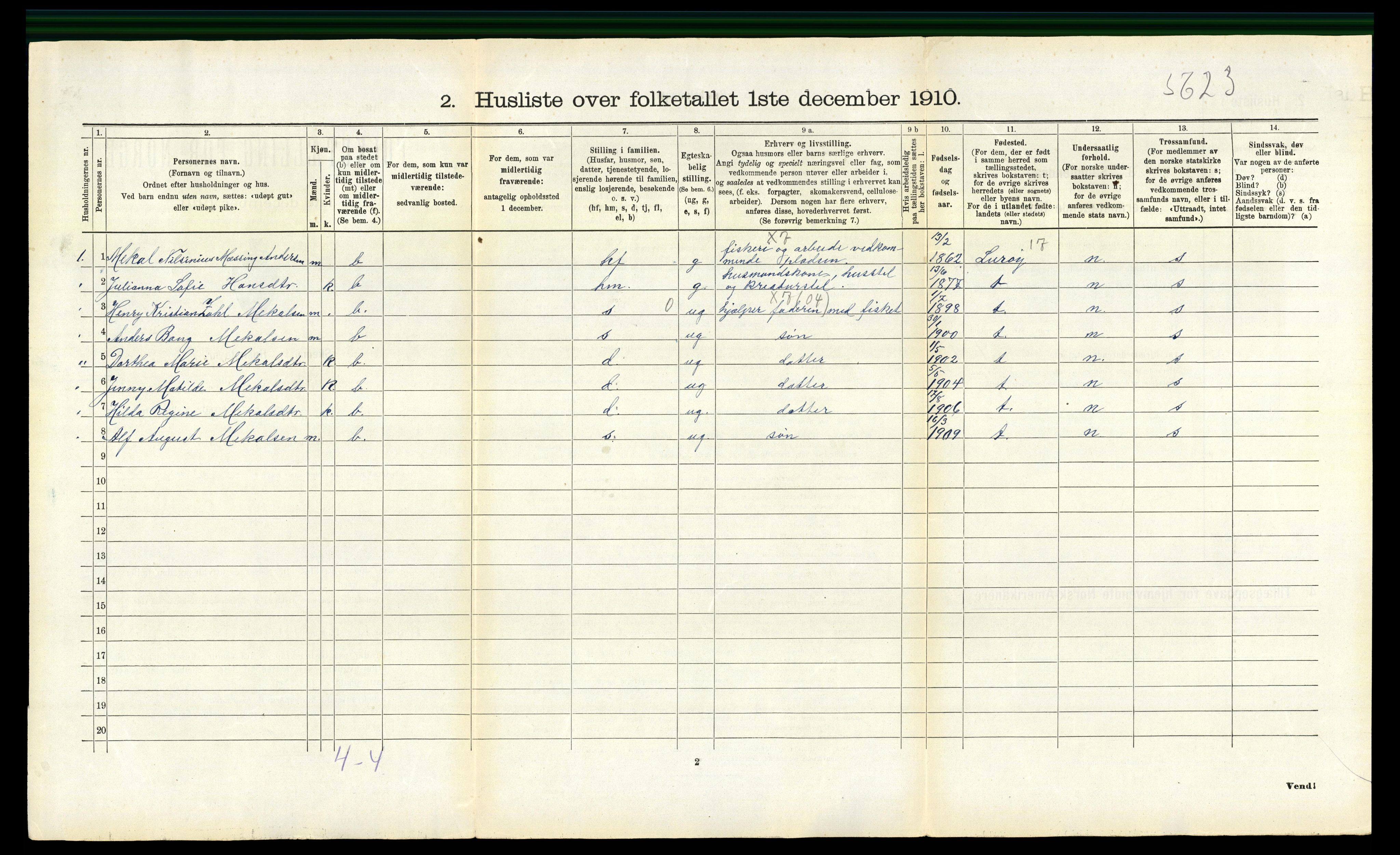 RA, 1910 census for Nesna, 1910, p. 563