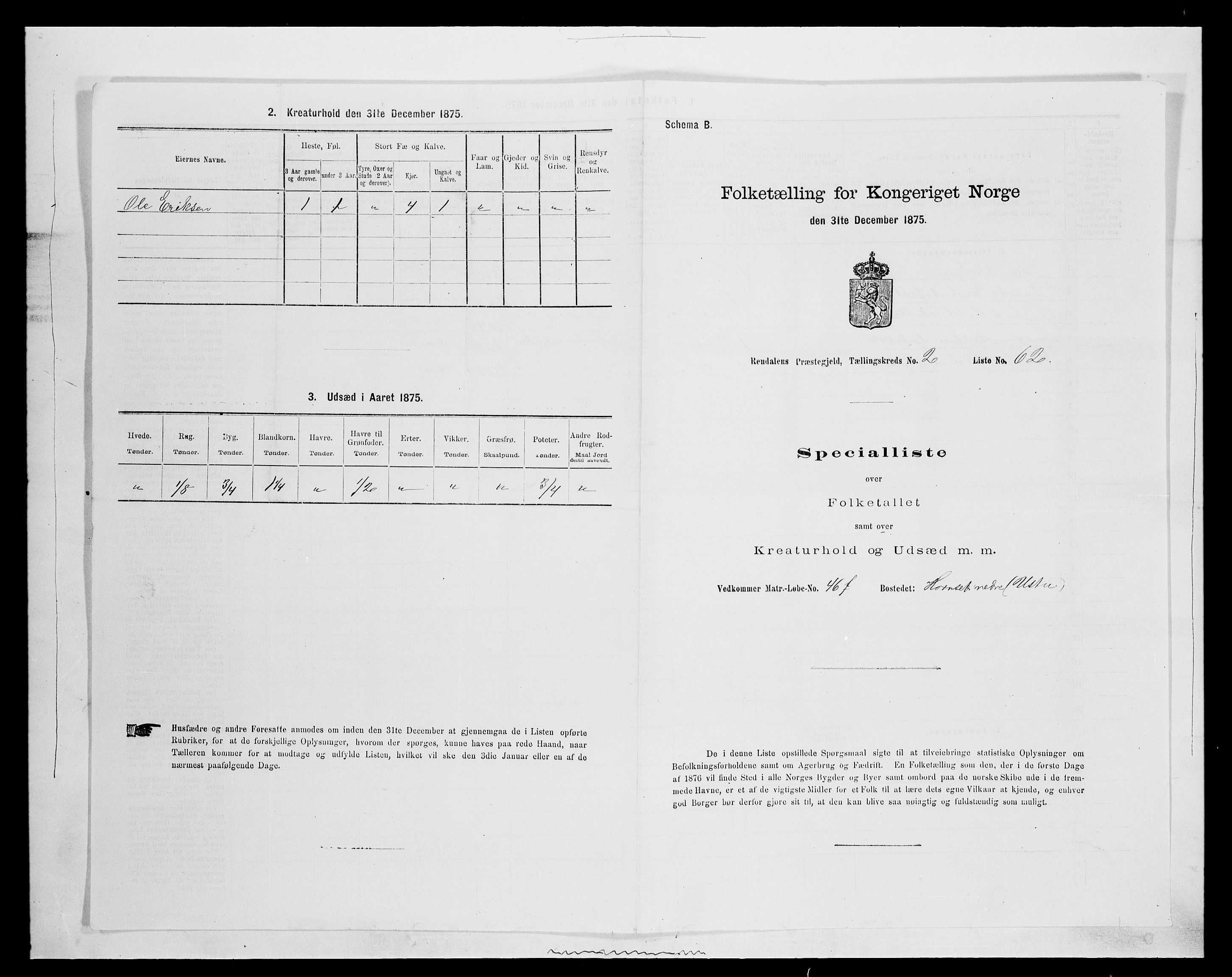 SAH, 1875 census for 0432P Rendalen, 1875, p. 335