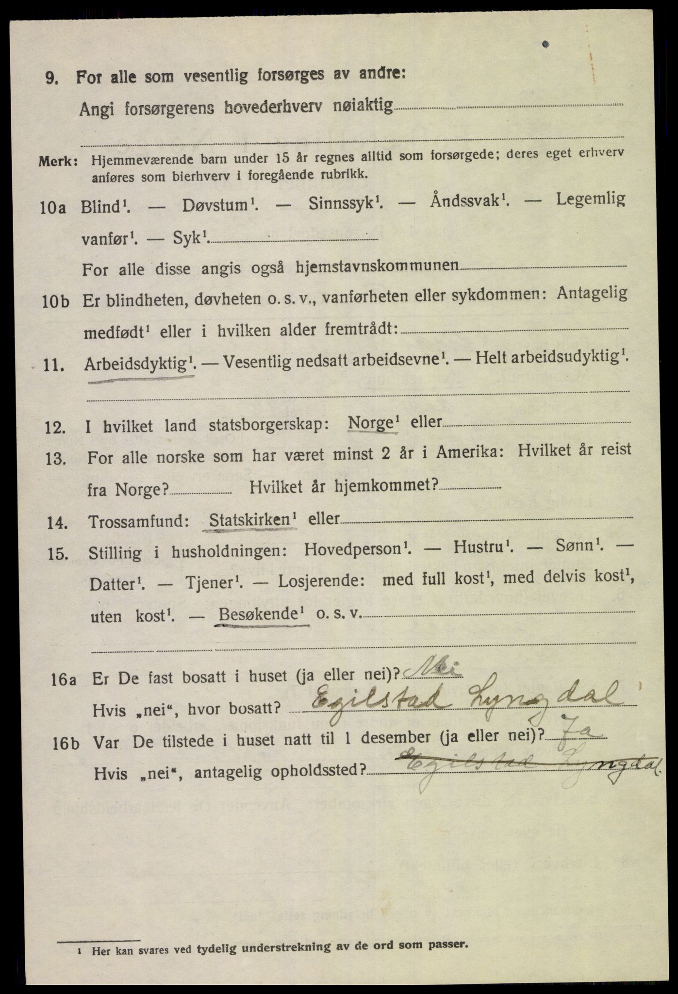 SAK, 1920 census for Lyngdal, 1920, p. 3940