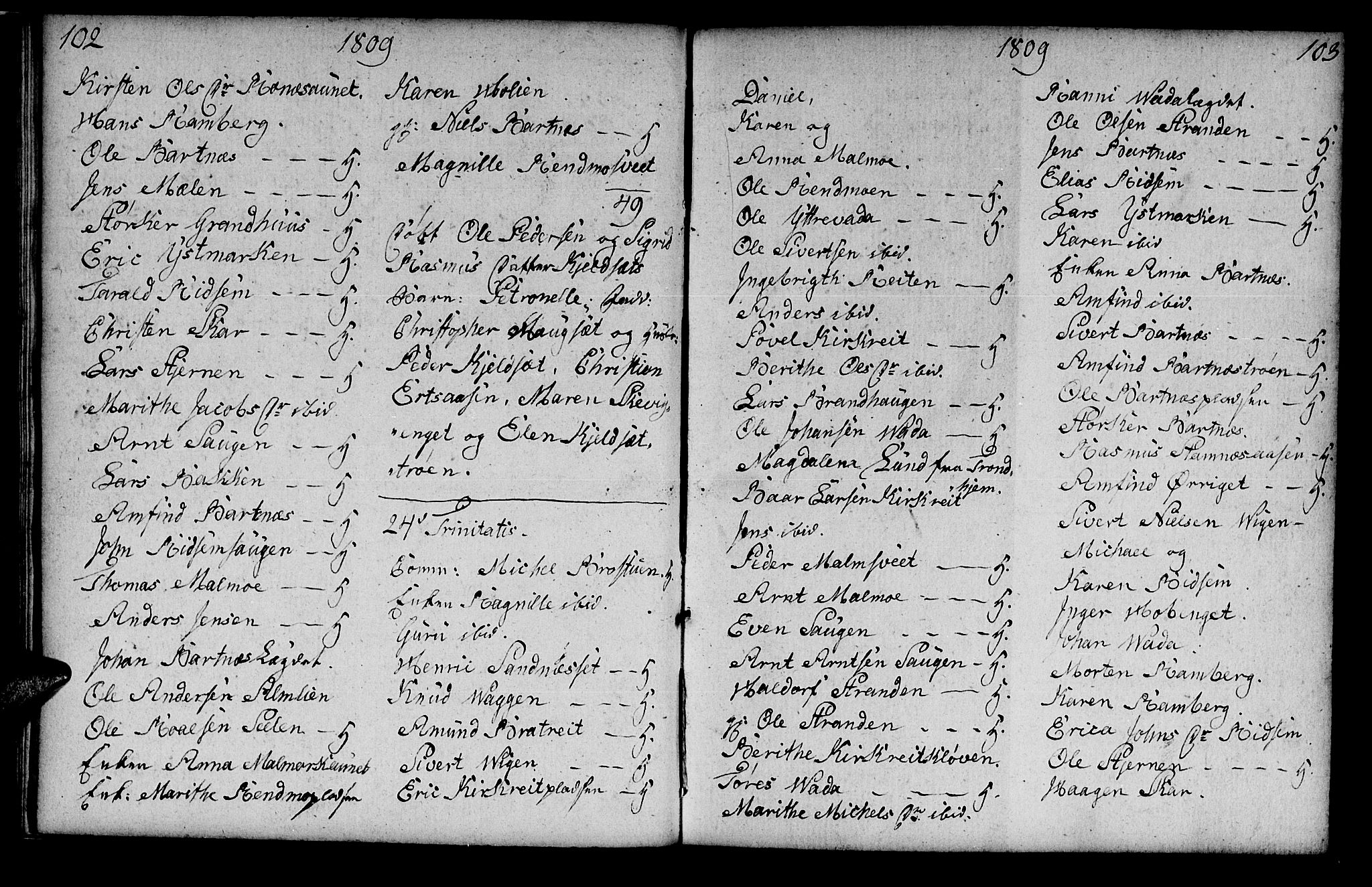 Ministerialprotokoller, klokkerbøker og fødselsregistre - Nord-Trøndelag, SAT/A-1458/745/L0432: Parish register (copy) no. 745C01, 1802-1814, p. 102-103