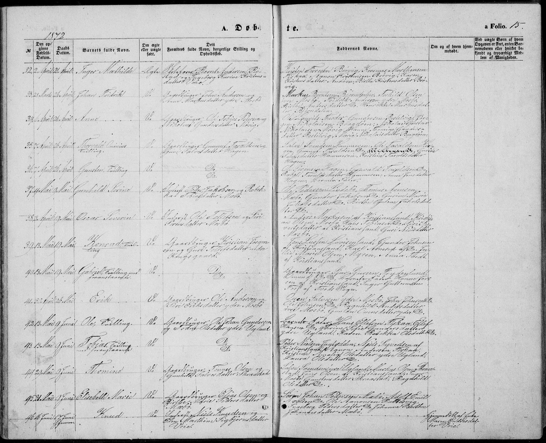 Oddernes sokneprestkontor, AV/SAK-1111-0033/F/Fb/Fba/L0007: Parish register (copy) no. B 7, 1869-1887, p. 15