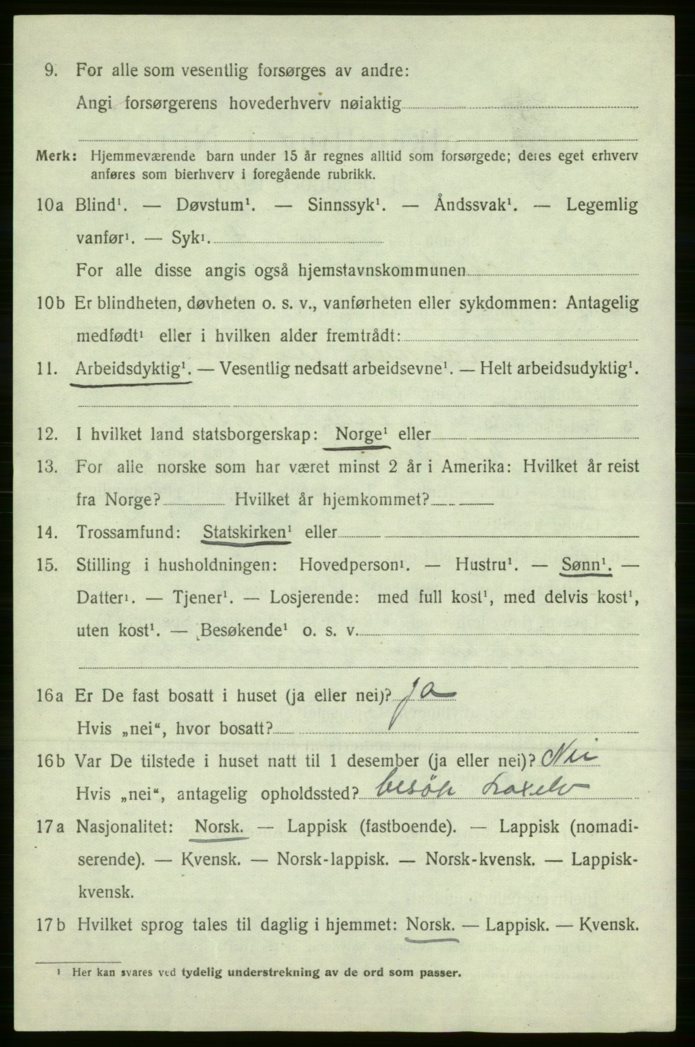 SATØ, 1920 census for Kistrand, 1920, p. 1497