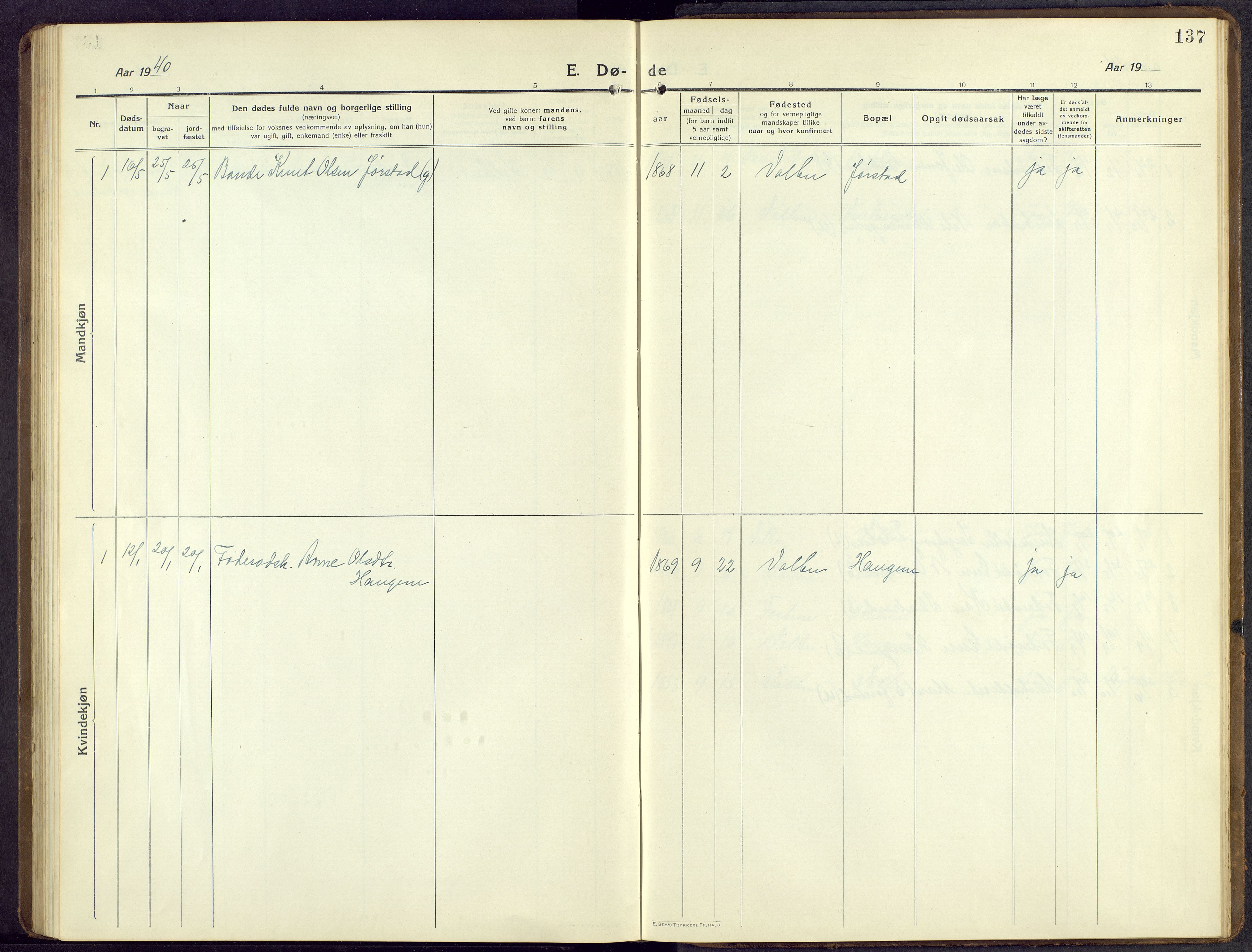 Øystre Slidre prestekontor, SAH/PREST-138/H/Ha/Hab/L0009: Parish register (copy) no. 9, 1917-1952, p. 137