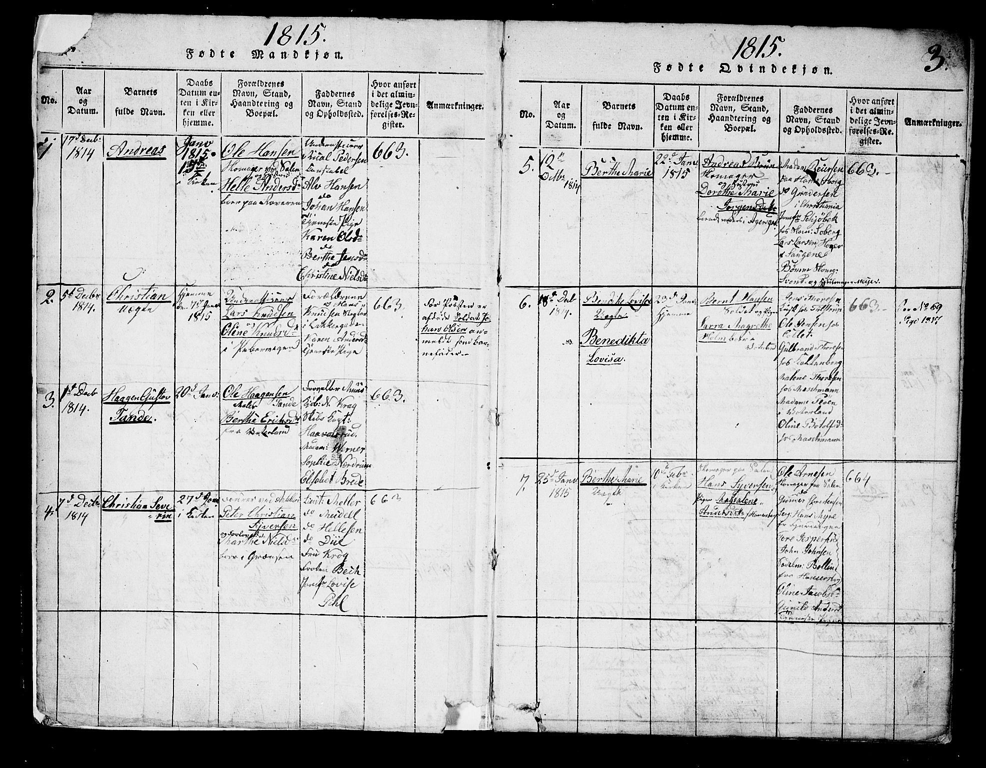 Garnisonsmenigheten Kirkebøker, SAO/A-10846/G/Ga/L0003: Parish register (copy) no. 3, 1815-1819, p. 2-3