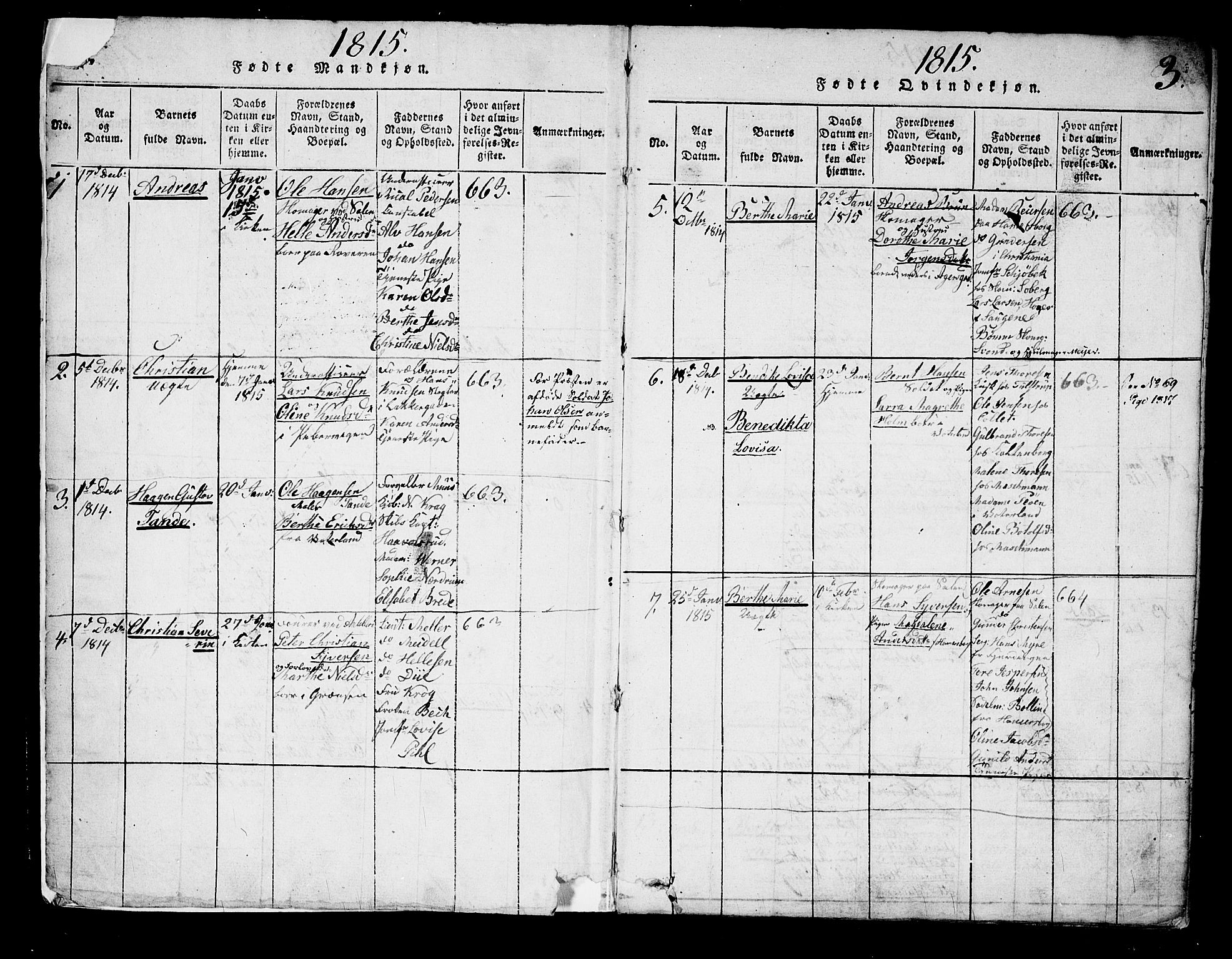 Garnisonsmenigheten Kirkebøker, AV/SAO-A-10846/G/Ga/L0003: Parish register (copy) no. 3, 1815-1819, p. 2-3