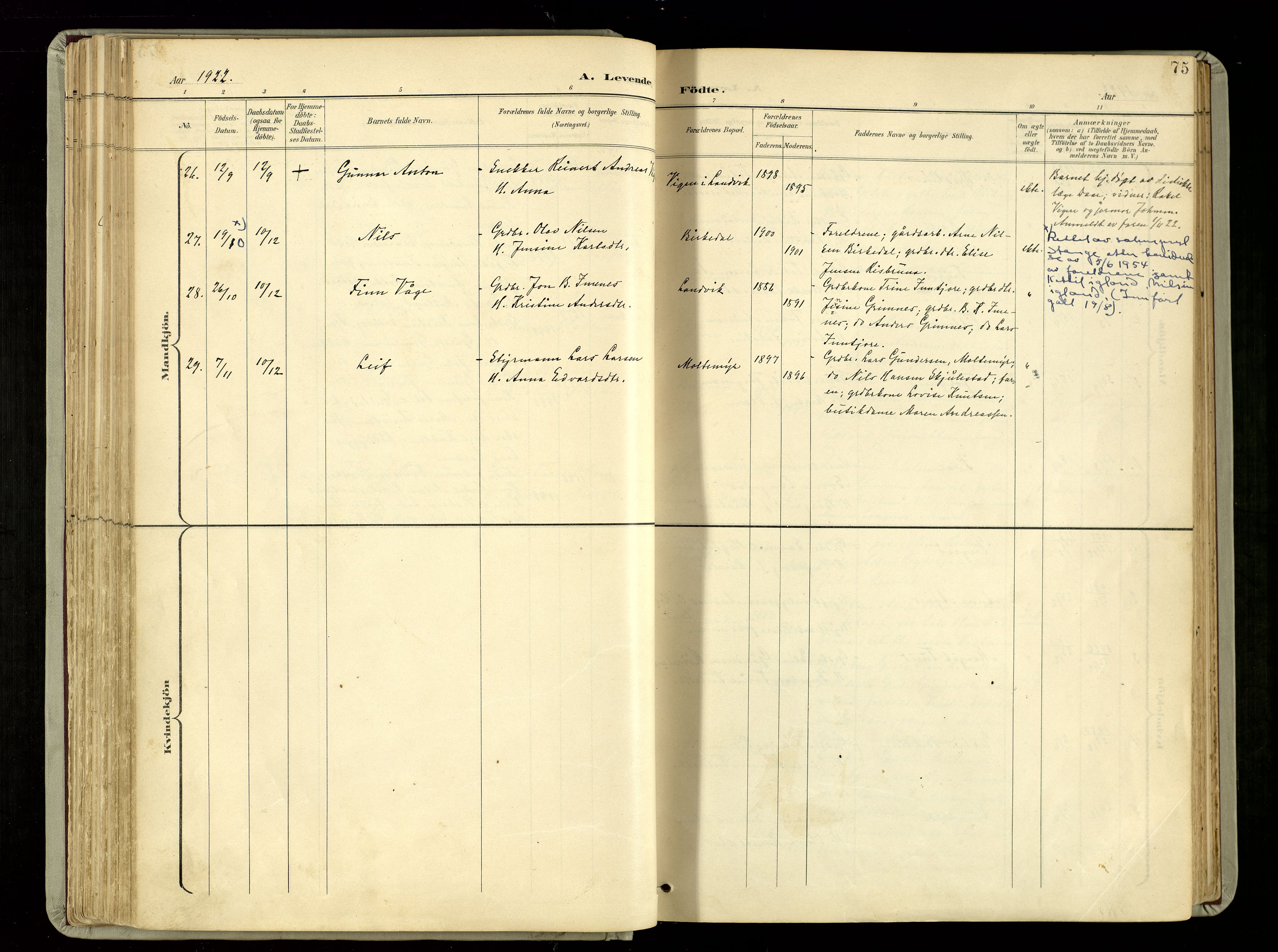 Hommedal sokneprestkontor, SAK/1111-0023/F/Fa/Fab/L0007: Parish register (official) no. A 7, 1898-1924, p. 75