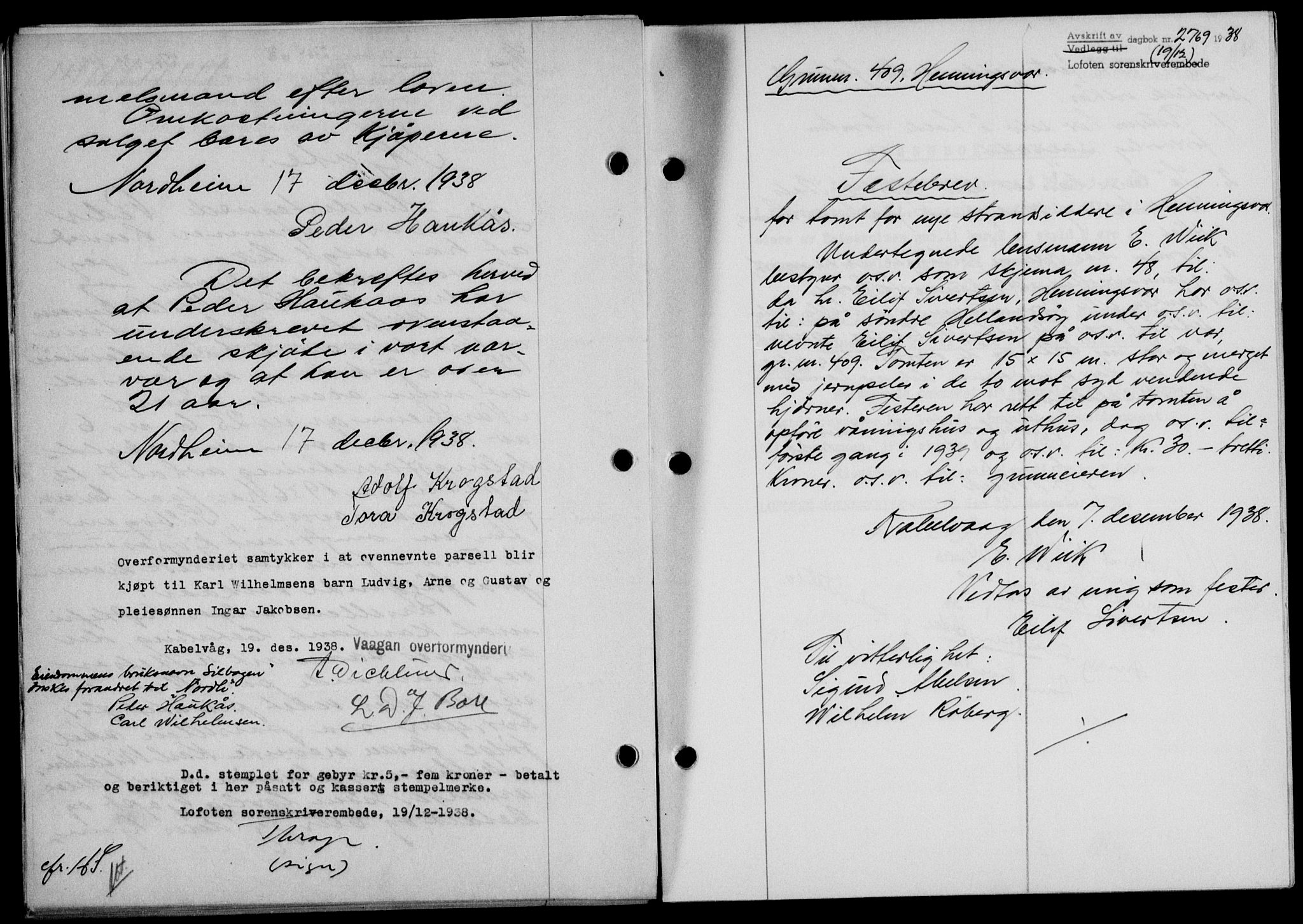 Lofoten sorenskriveri, SAT/A-0017/1/2/2C/L0005a: Mortgage book no. 5a, 1939-1939, Diary no: : 2769/1938