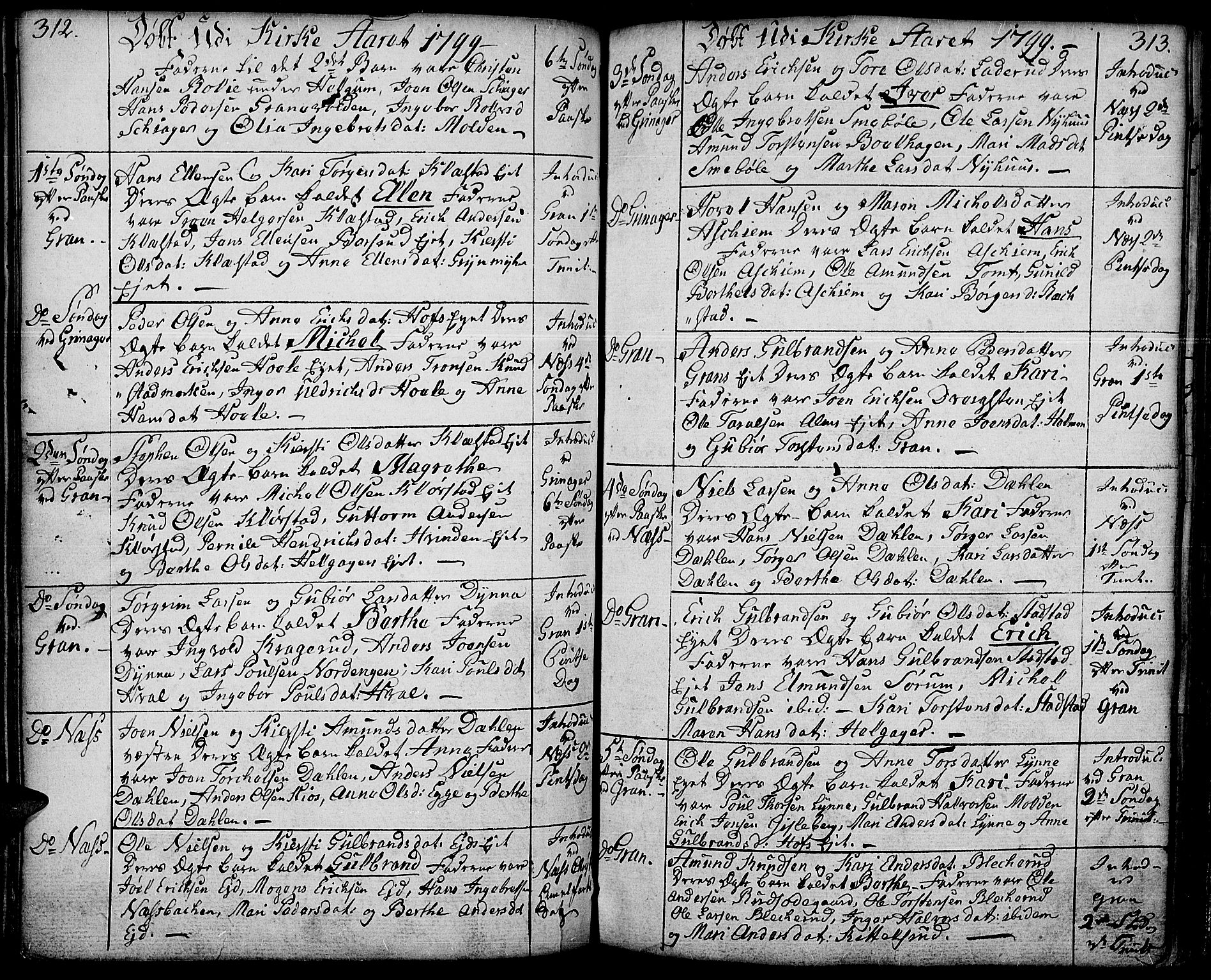 Gran prestekontor, SAH/PREST-112/H/Ha/Haa/L0006: Parish register (official) no. 6, 1787-1824, p. 312-313