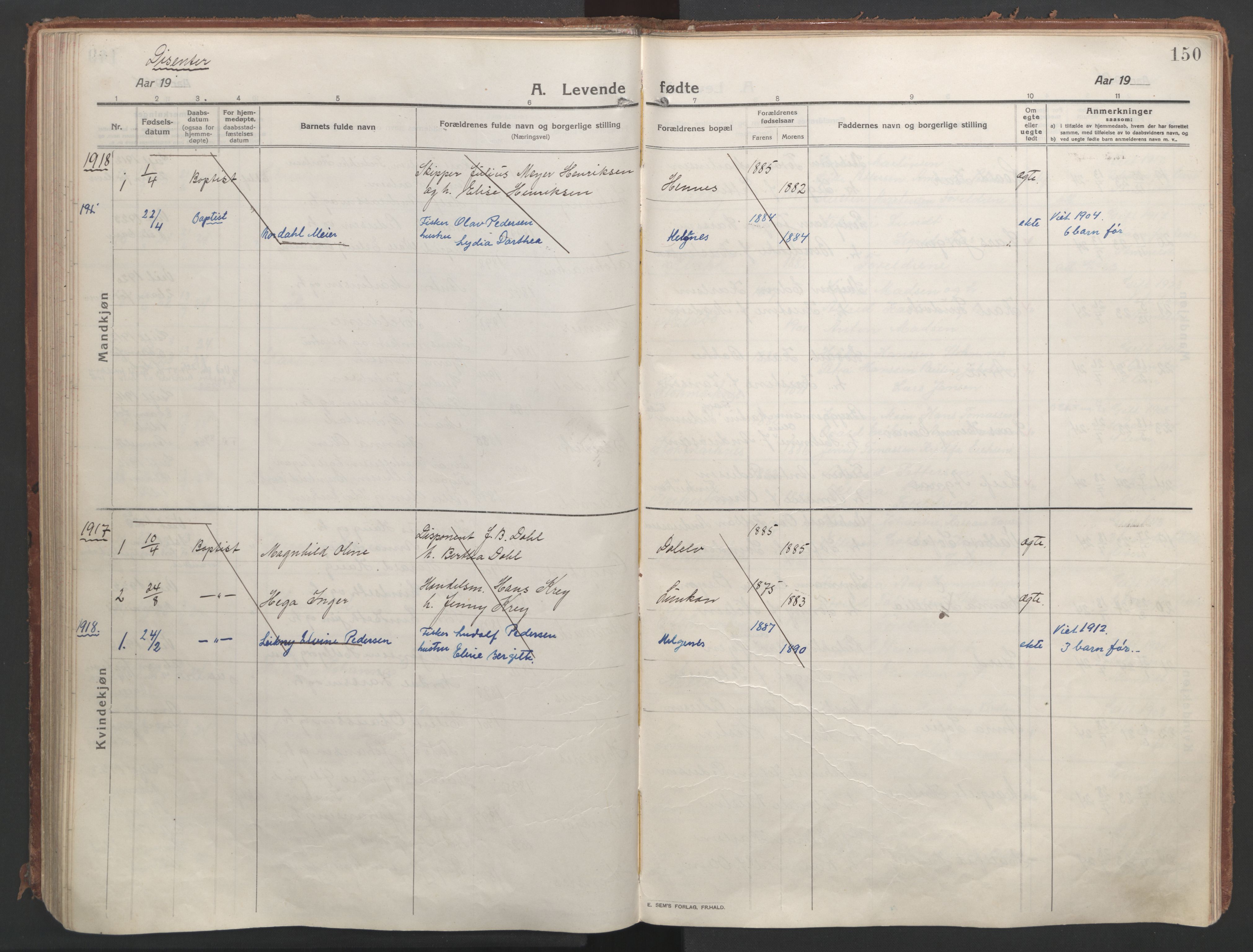 Ministerialprotokoller, klokkerbøker og fødselsregistre - Nordland, AV/SAT-A-1459/888/L1250: Parish register (official) no. 888A16, 1913-1925, p. 150